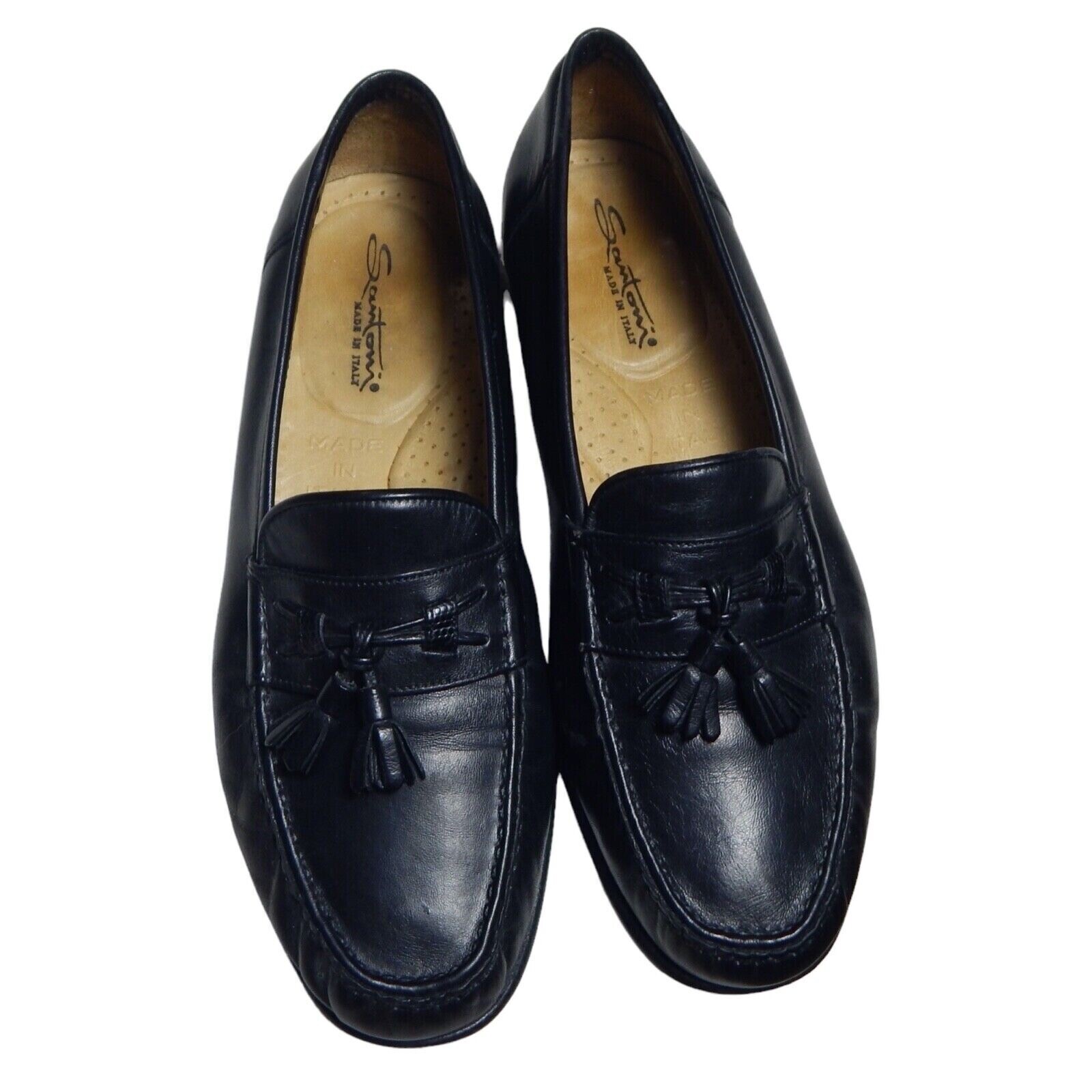 Santoni Men's Made in Italy Black Leather Tasseled Loafers Shoes Size 9.5 D