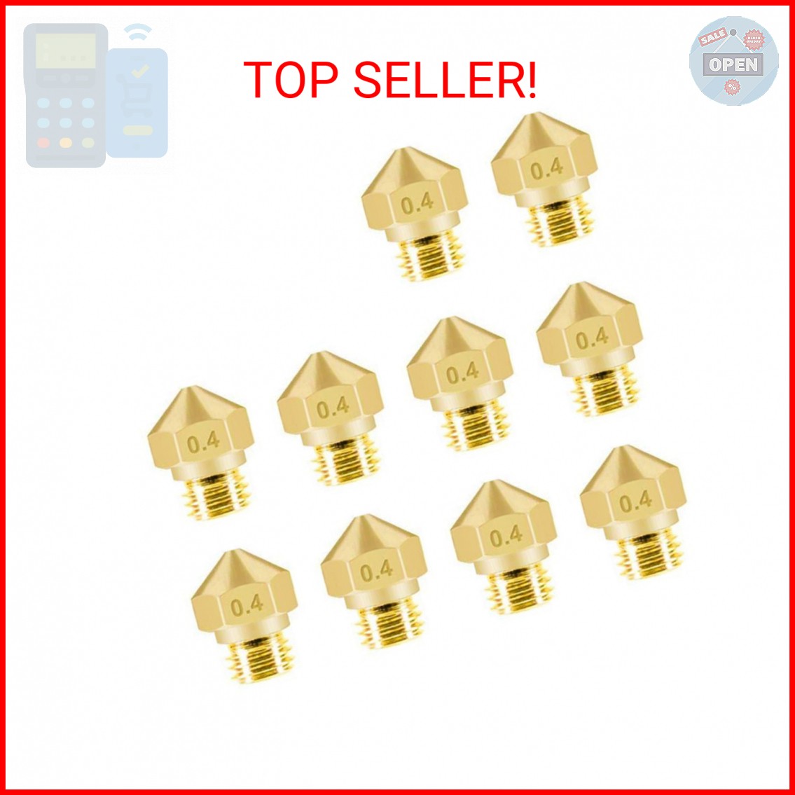 MK10 Nozzle for 3D Printer, 10pcs MK10 M7 Extruder Nozzle 0.4mm Brass Extruder P