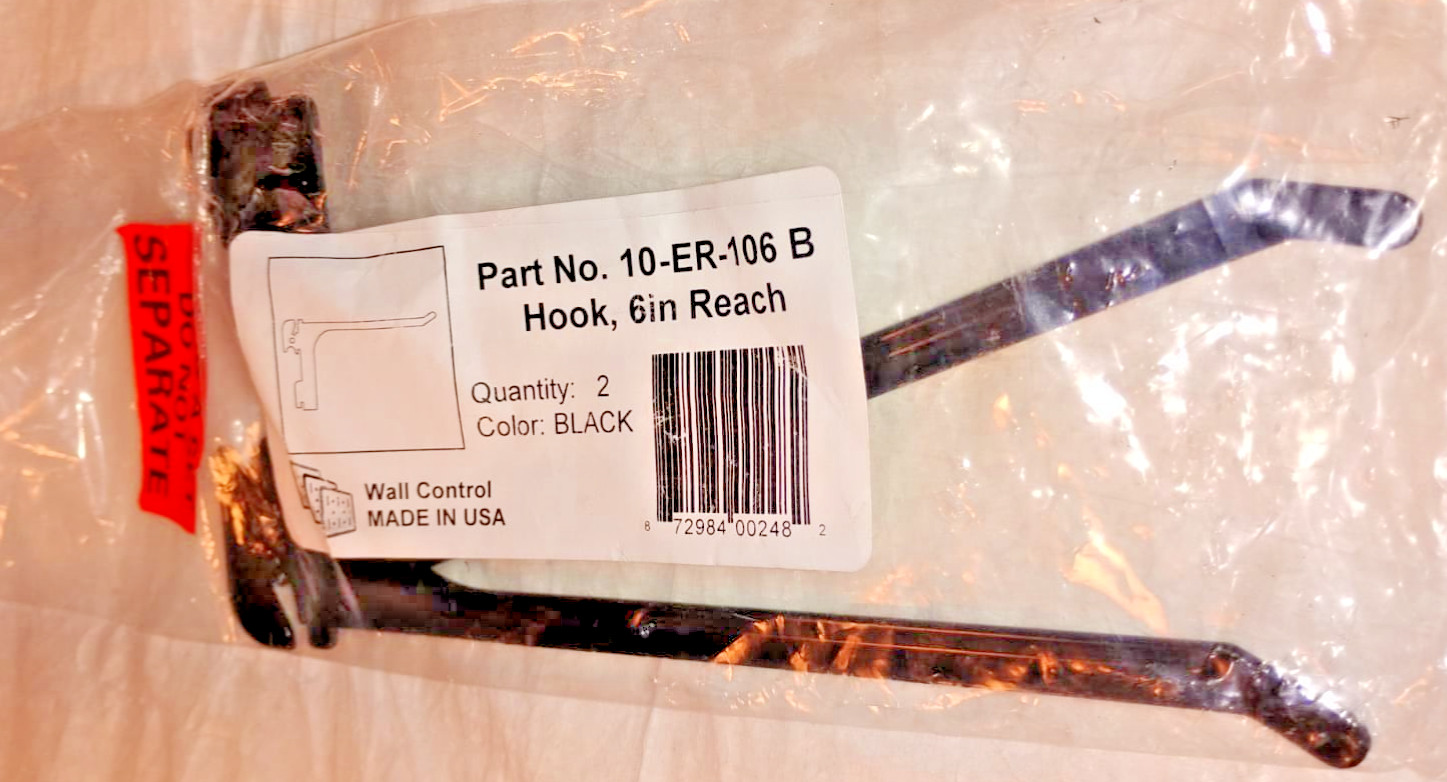 Wall Control 6in Reach Extended Hook Pair 10-ER-106-B for Wall Control Pegboard