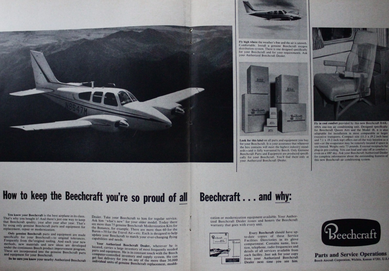 Beechcraft Airplane Plane Magazine Ad Picture Aviation 1968 Wall Art Decor
