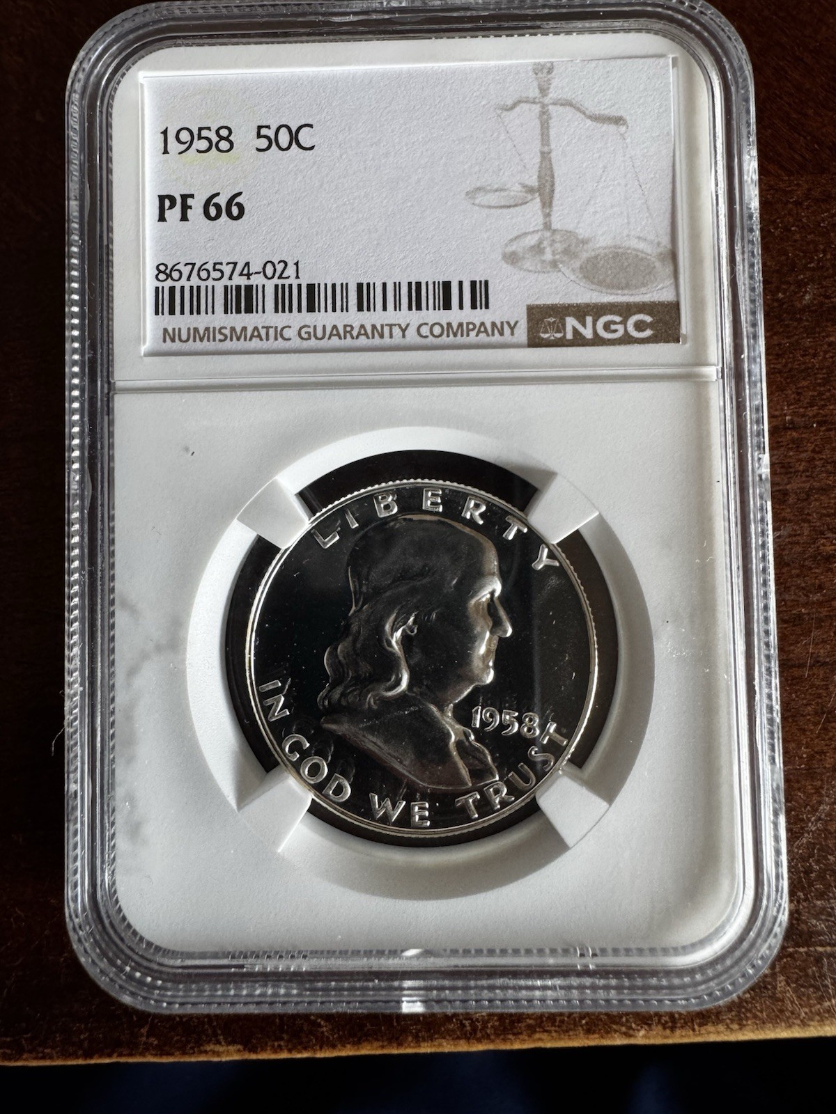 1958 50c Silver Proof Franklin Half Dollar NGC PF 66 White