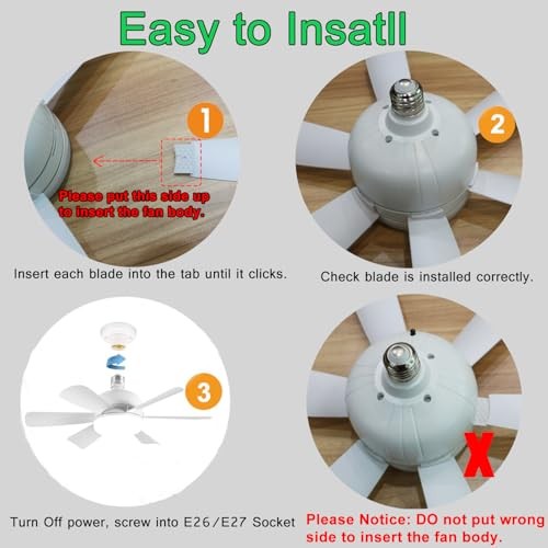 2Pack Socket Fan Light, LED Socket 2Pack 6 Blades Socket Fan Light White