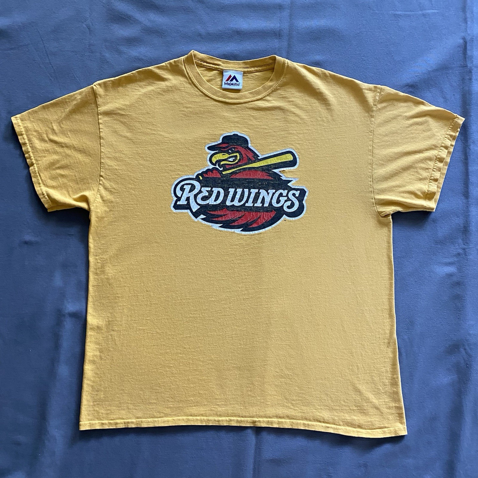 2010s Majestic Rochester Red Wings T Shirt Mens XL Yellow Minor League MiLB
