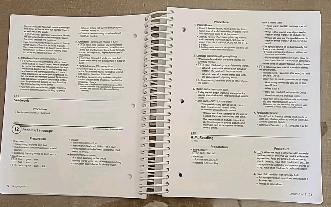 Abeka Language Arts 1 Curriculum Lesson Plans