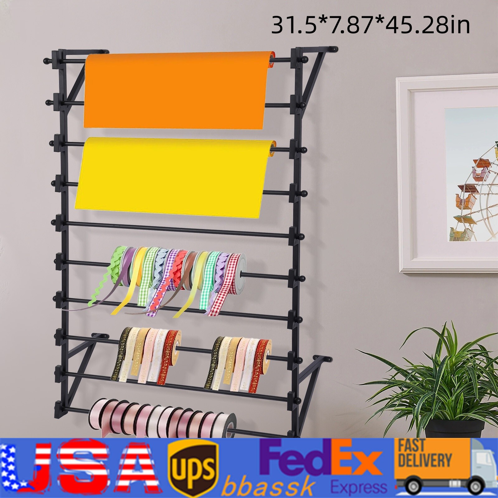 10-layer Wall Mounted Black Display Rack Shop Closet Indoor Scarf Ribbon Stand