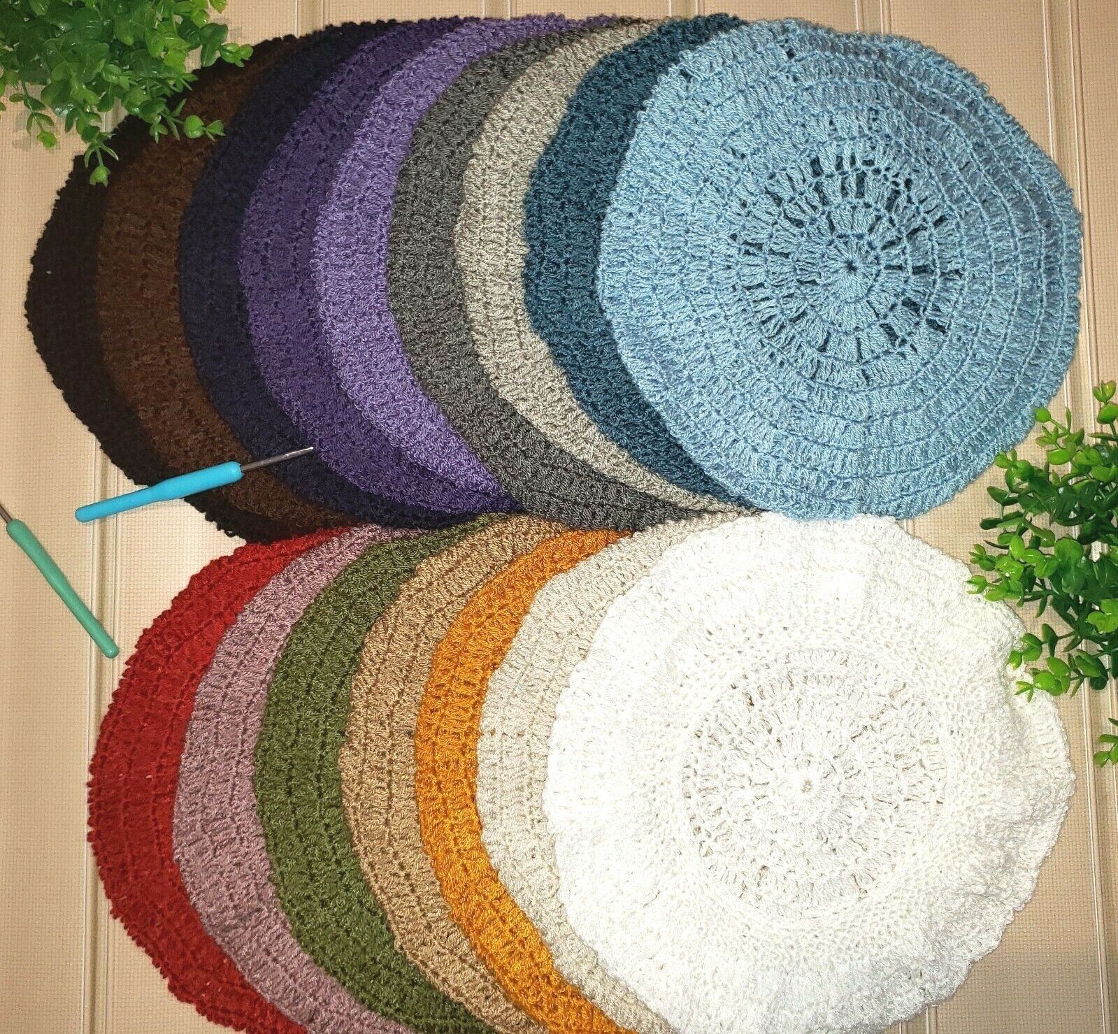 Stylish, Lightweight Beret Handmade Crochet Hat - Teal, Olive, Black -16 Colors!
