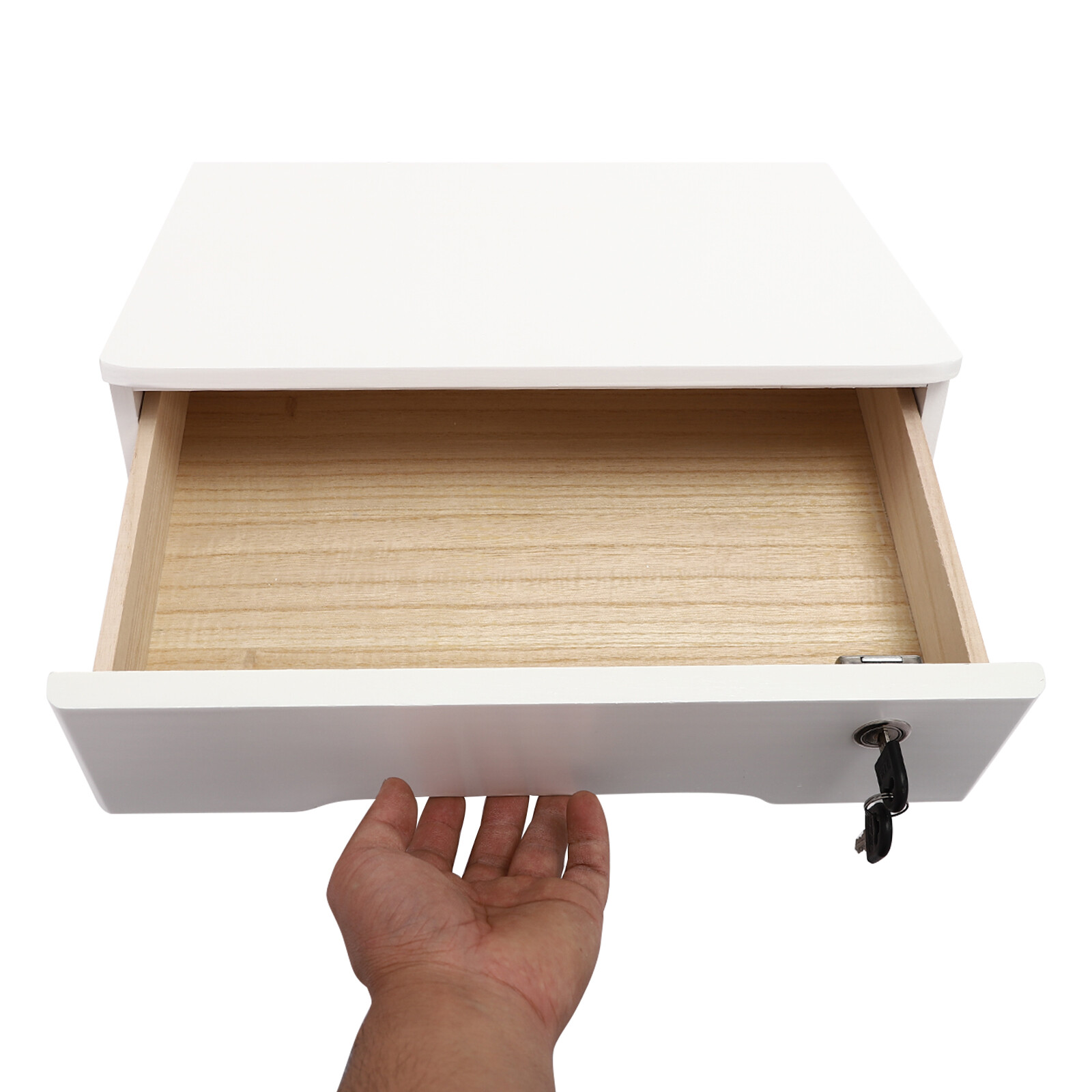 Wooden Desktop Storage Box 1 Drawer Lockable White Tabletop Organizer