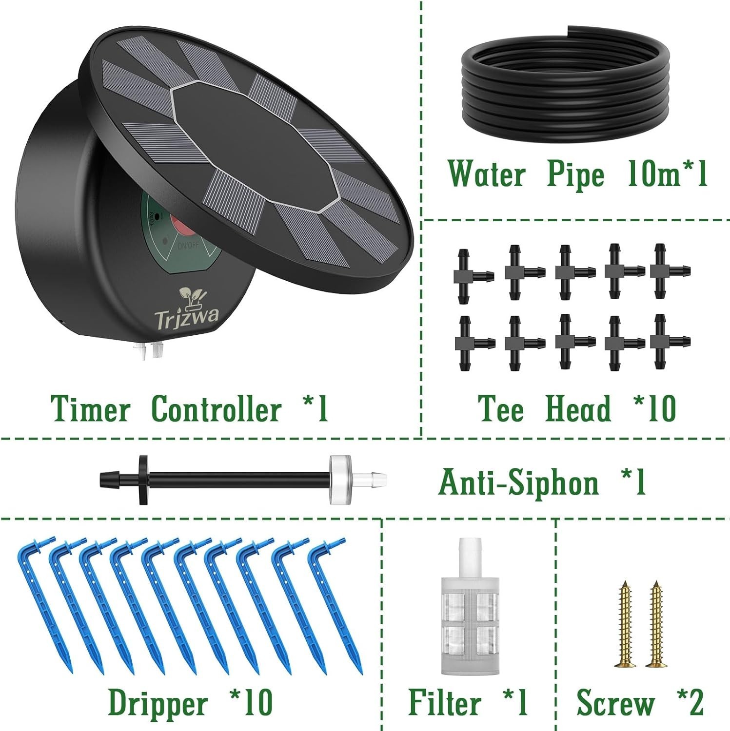 Solar Drip Irrigation Kit 10M Hose Automatic Watering with 9 Modes
