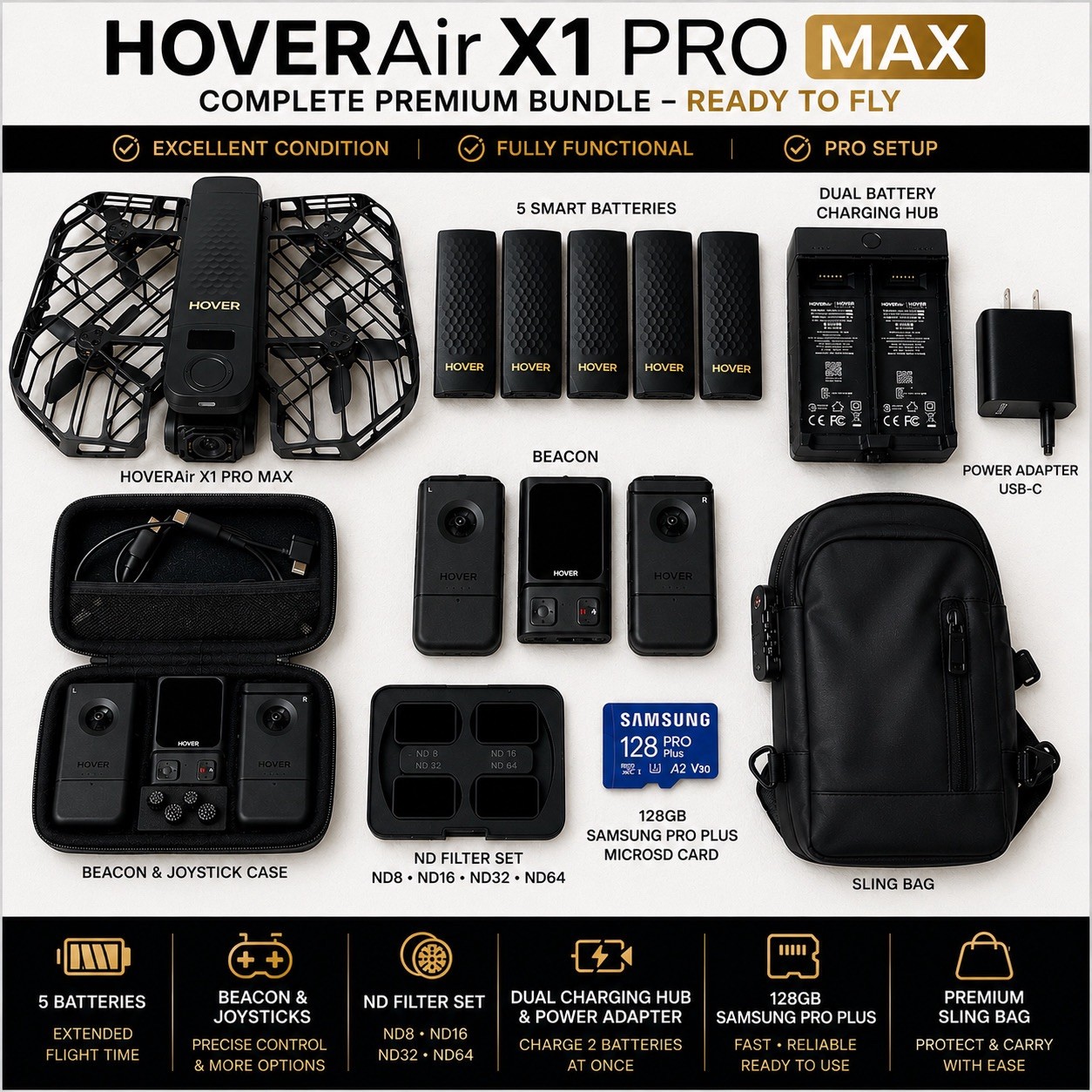 HOVERAIR X1 PROMAX 8K FULL SPORTS PACK AUTO SOLO SELF FLYING ACTION CAMERA DRONE