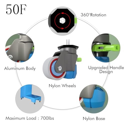 Leveling Stem Casters with Retractable Wheels & TD50 - 600 lbs Total Capacity