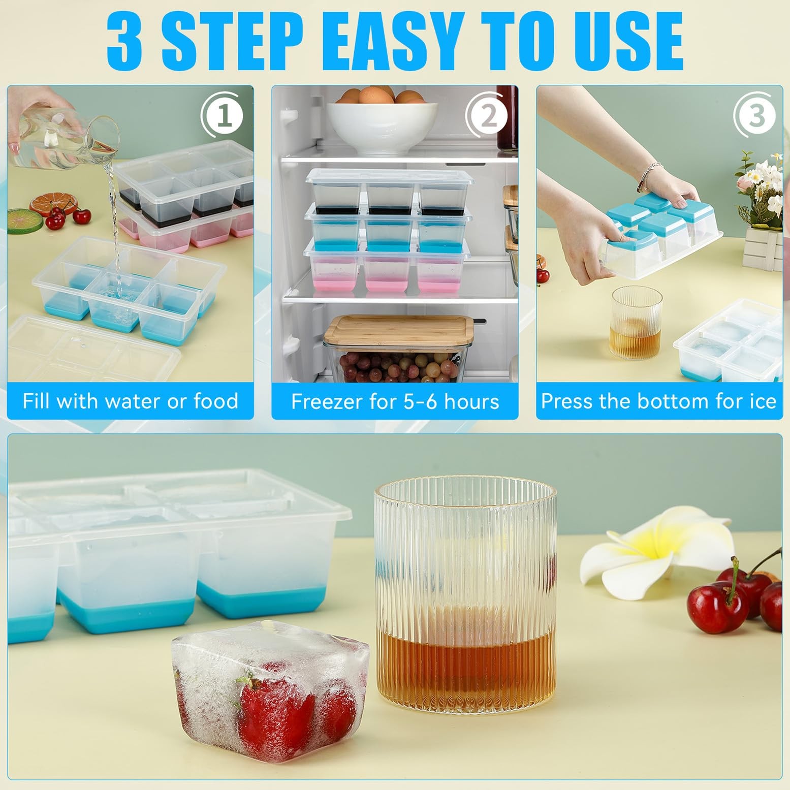 Silicone Ice Trays with Lids for Freezer, 2 Pack