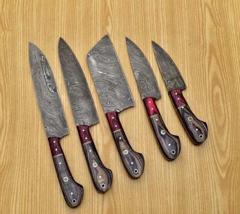 Custom Handmade Damascus Steel Blade Chef Knives Set | Kitchen Knives Set Sheath