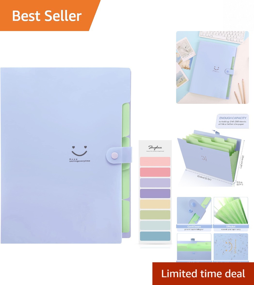 Chic Purple Accordion Organizer - Holds 200 Sheets with 5 Expandable Pockets