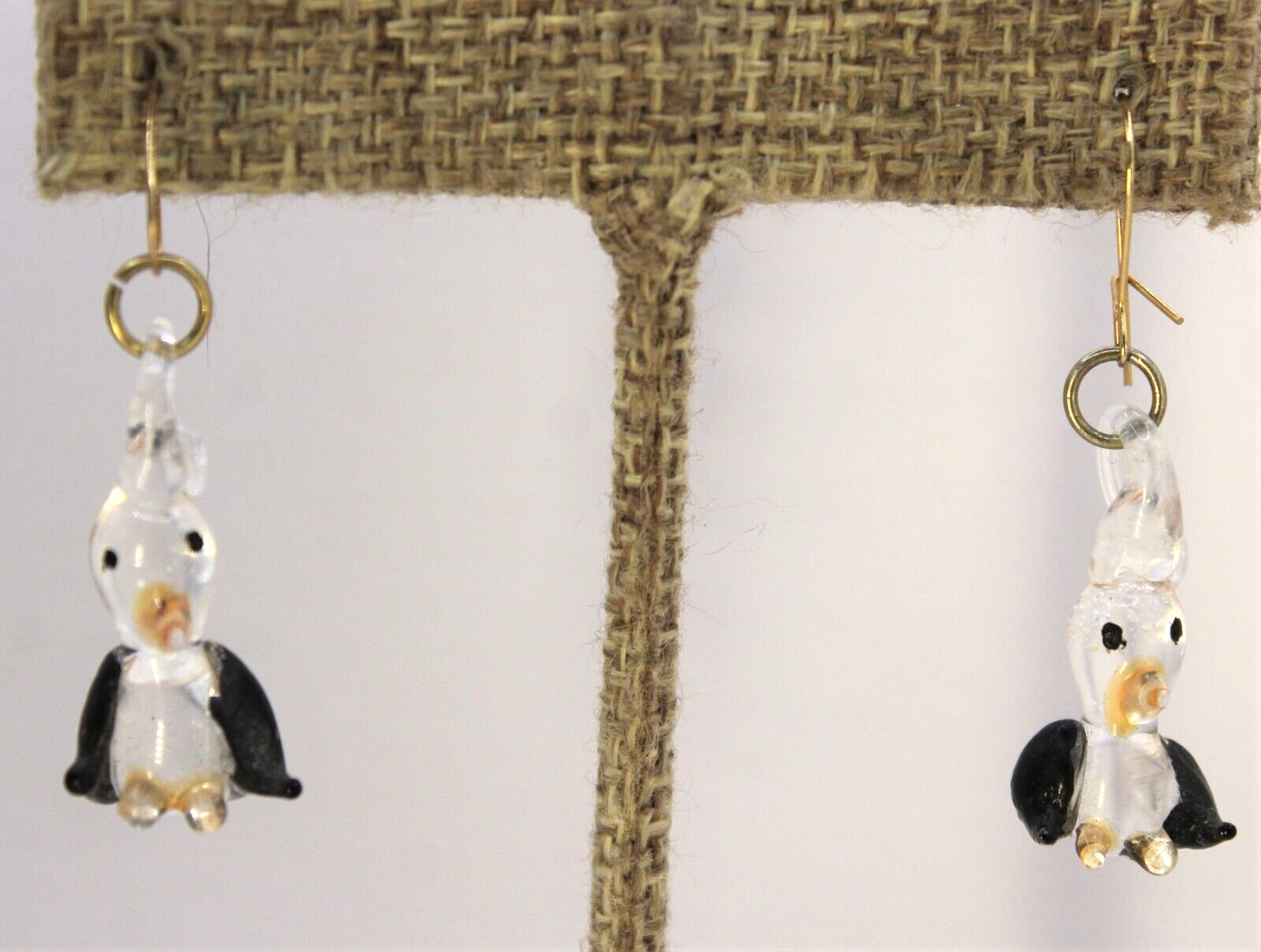 Vintage Artisan Glass Penguins Wire Dangle Earrings