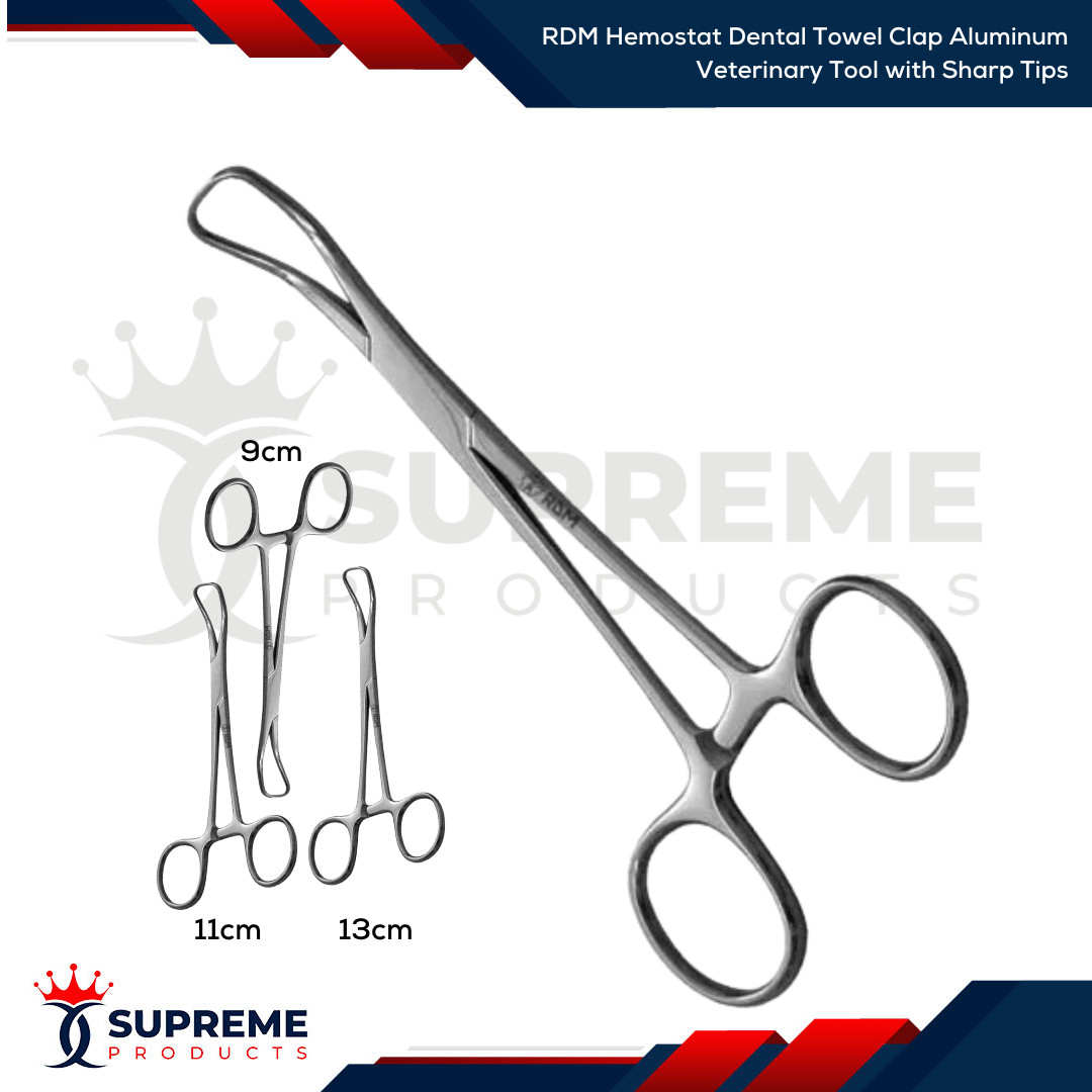 RDM Hemostat Dental Towel Clamp Aluminum Veterinary Tool with Sharp Tips