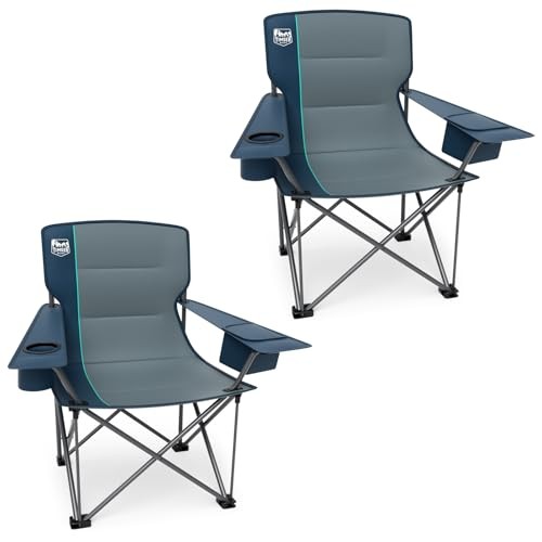 Oversized Folding Camping Chair Support 550 LBS, Heavy Duty Navy-2 Pack