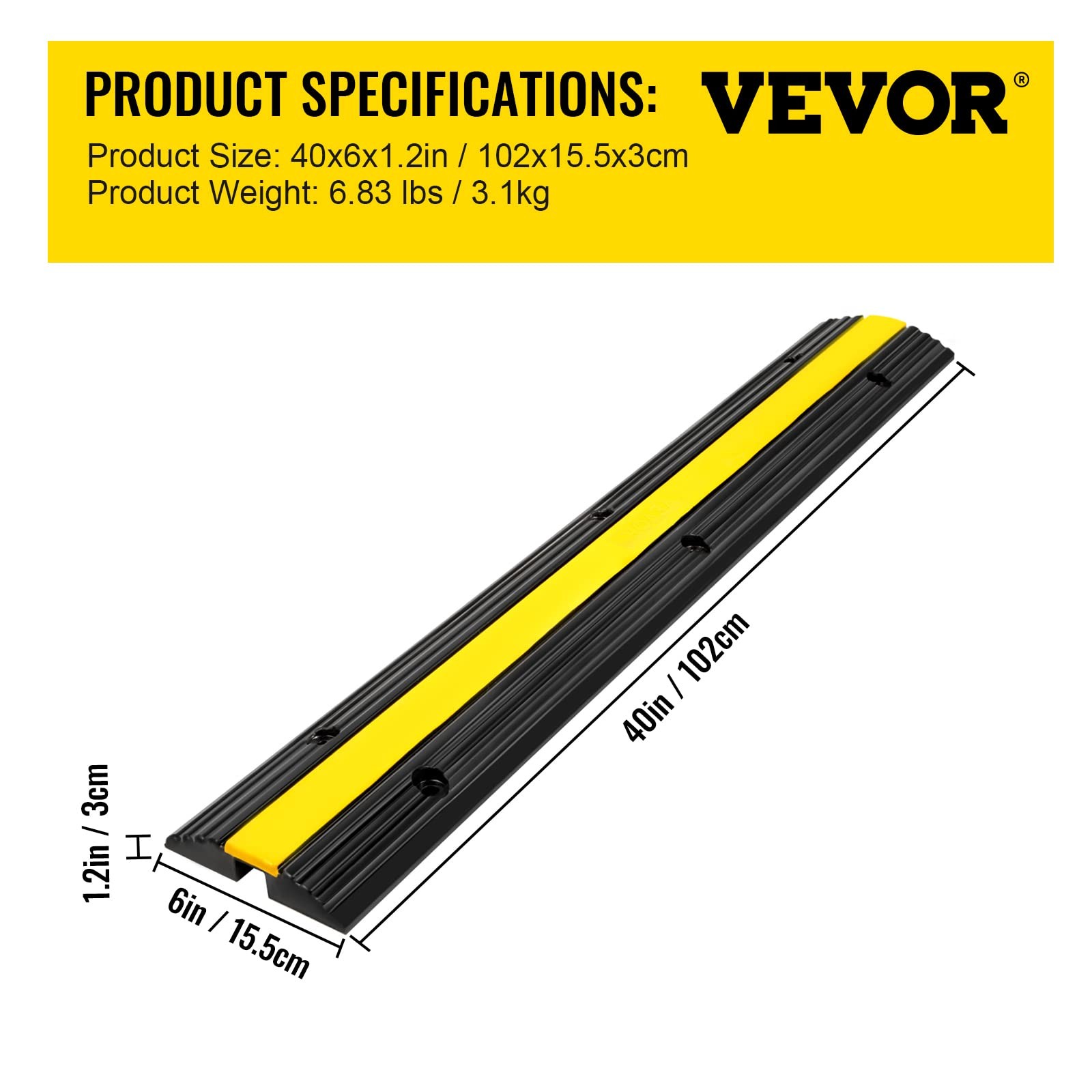 Heavy Duty Cable Protector Ramp 22046lbs Load Capacity 4 Pack Black Yellow