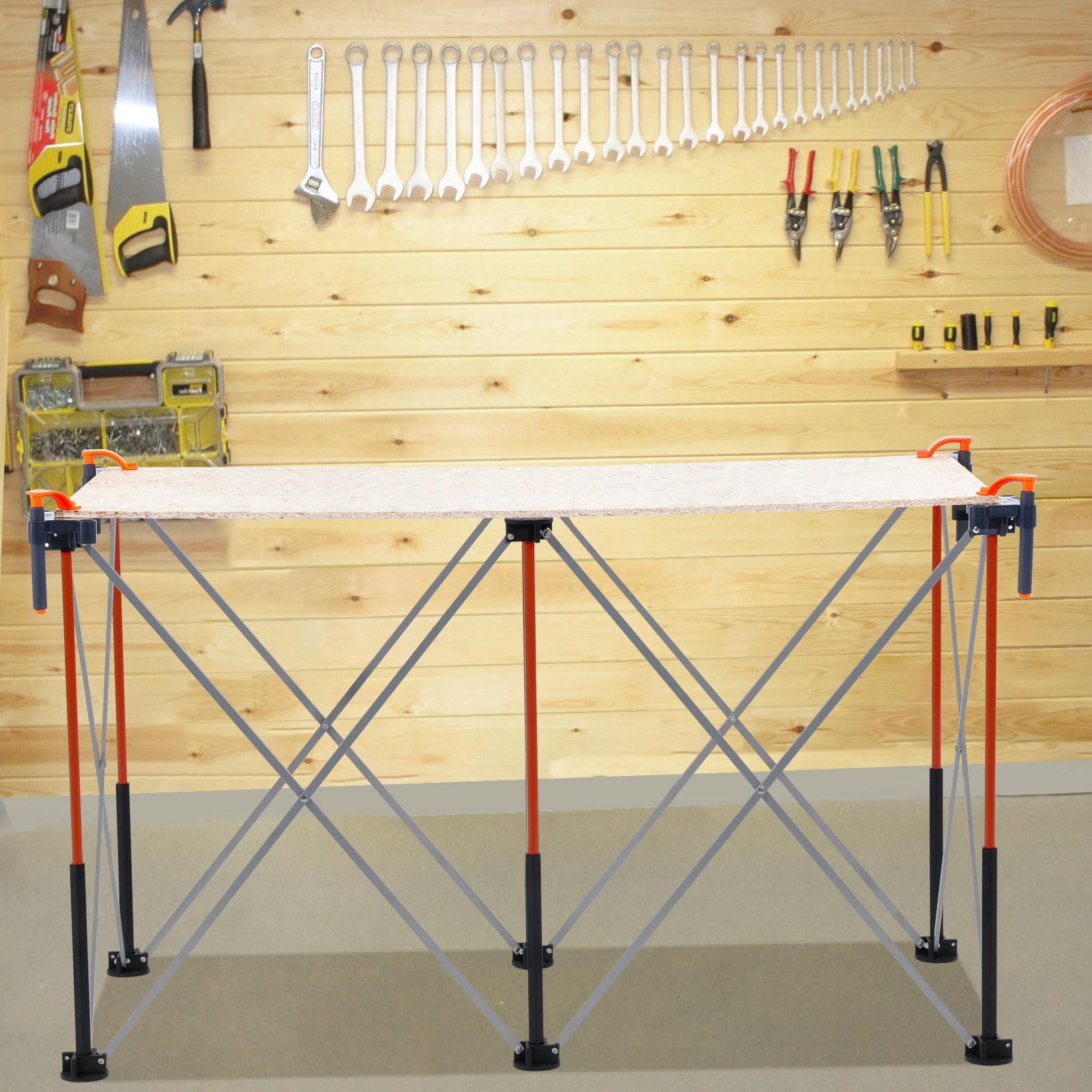 VEVOR Portable Folding Workstand 4.16 x 2.18ft Collapsible Work Stand 2500lbs