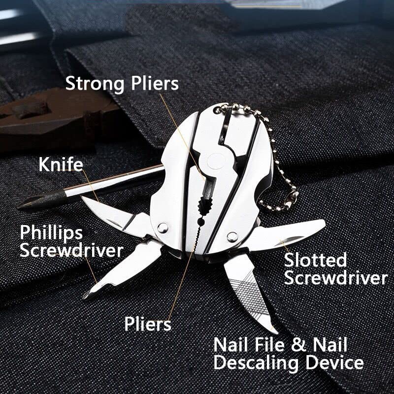 7-in-1 Micro Pocket Stainless Steel Foldable Multitool with Silver