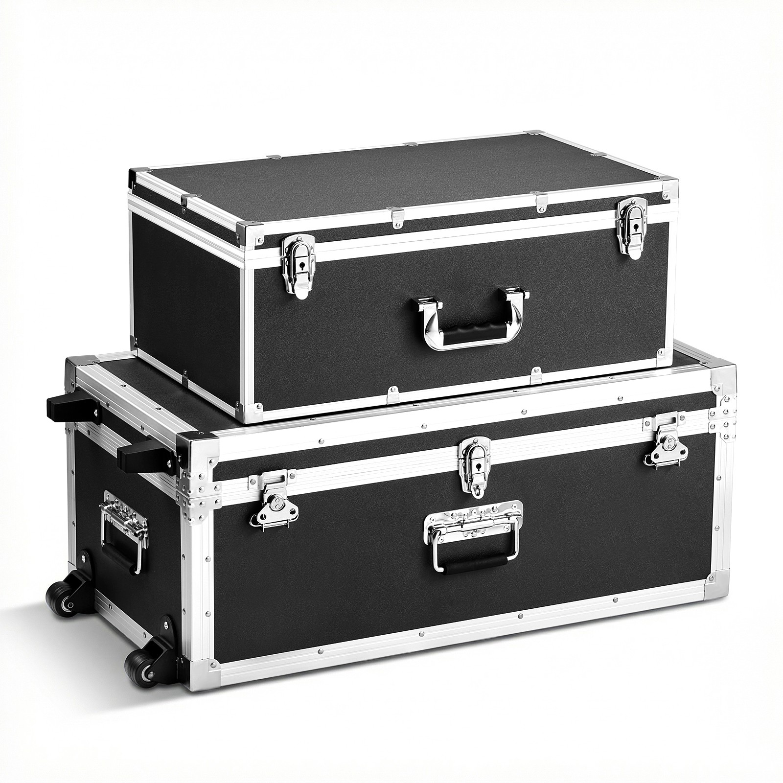 Uimoso Metal Storage Trunk Set with Wooden Suitcase Design and Padlocks, Black