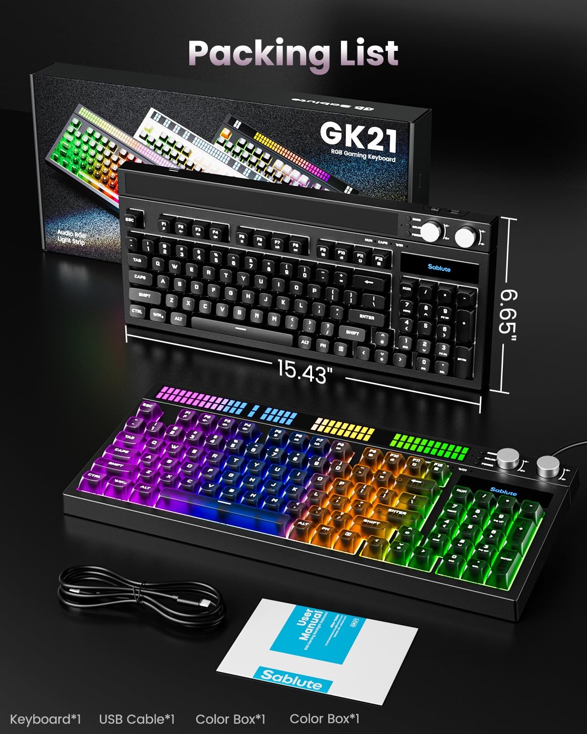 Quiet Gaming Keyboard with Sound-Sync RGB LED Display, 94-Key Wired PC Gaming Ke