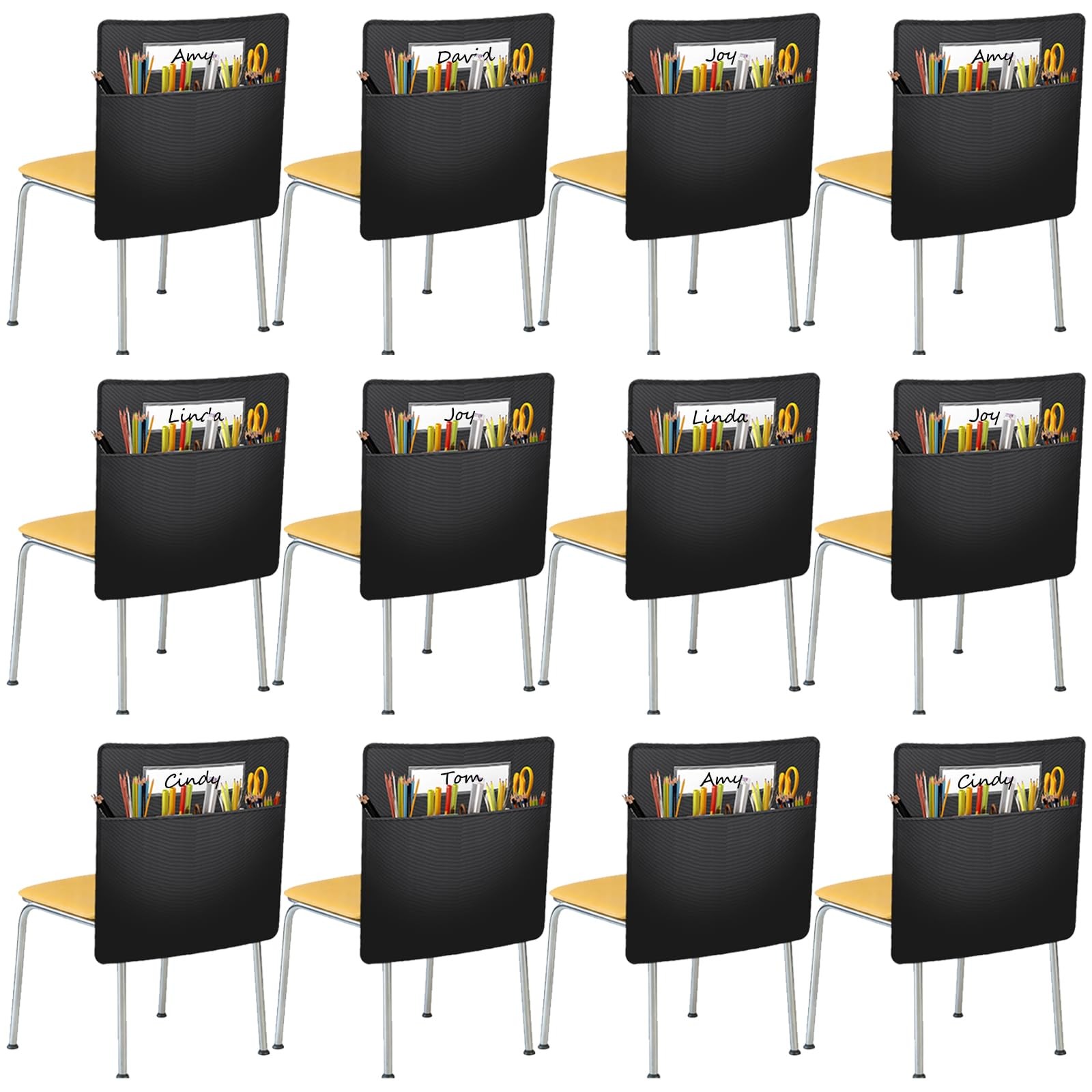 12 Pack Black Classroom Chair Pockets 17x18 Inch Student Chair Pockets with 2...