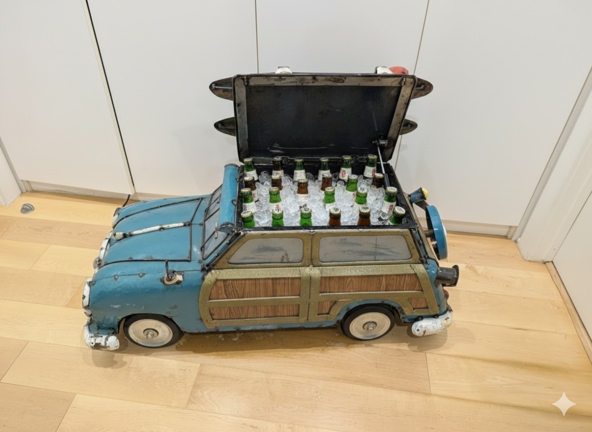 Vintage Woody Station Wagon Ice Chest on Wheels Cooler Aaron Jackson