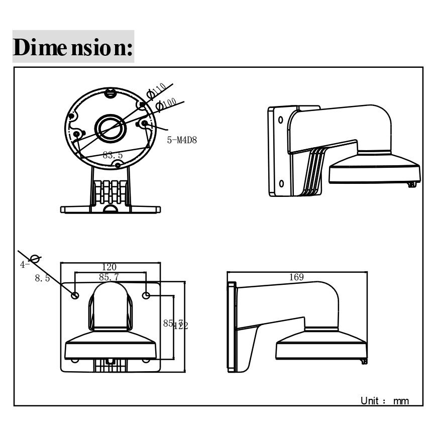 Original Hikvision DS-1272ZJ-110 Wall Mount Arm Bracket for Select Dome Camera