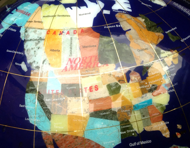 CANADA Province & US 50ST Stone 19" Tall Blue Lapis Gemstone World Globe Copper