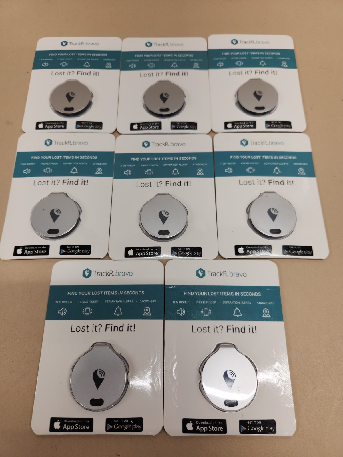 BRAND NEW Lot of 8 TrackR Bravo Trackers  GPS Bluetooth Find Keys Phone Wallet
