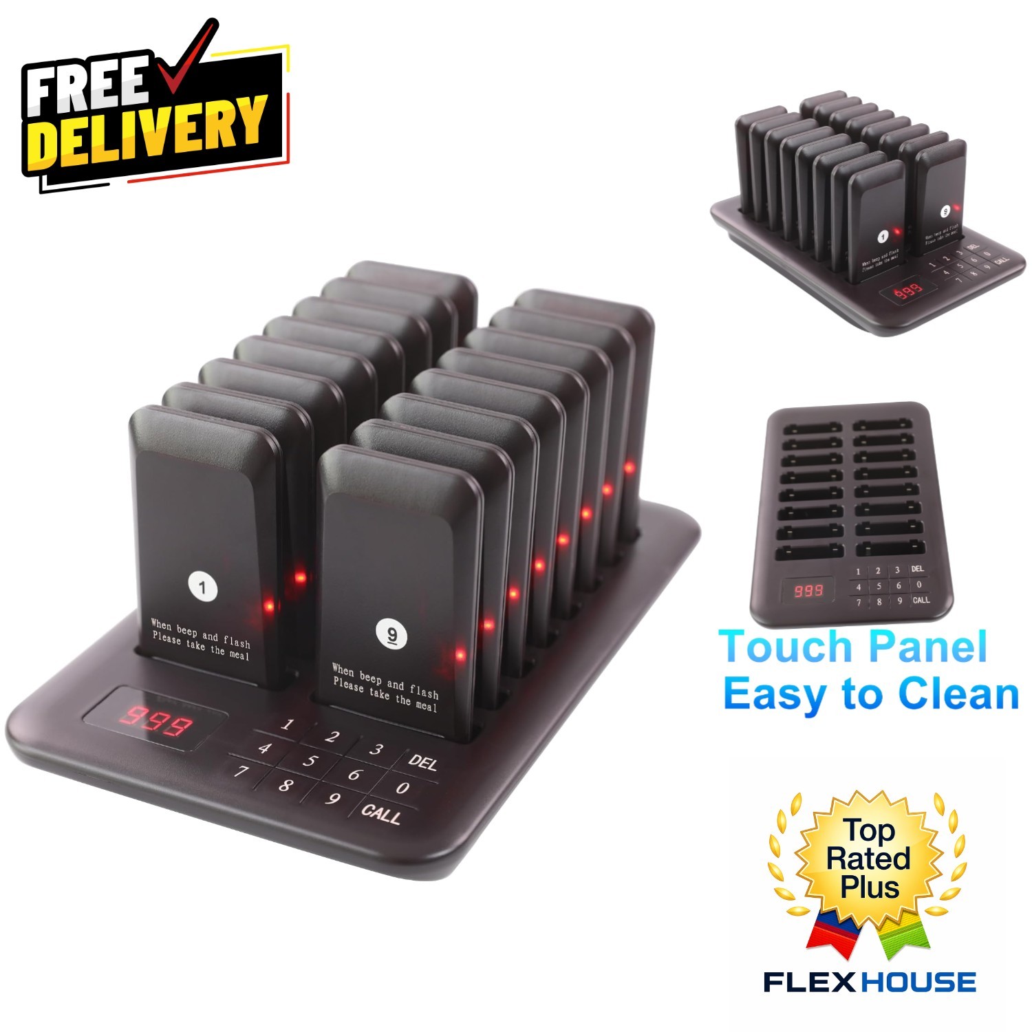 Restaurant Wireless Paging System with Long Range 984 Feet & Rechargeable Pagers