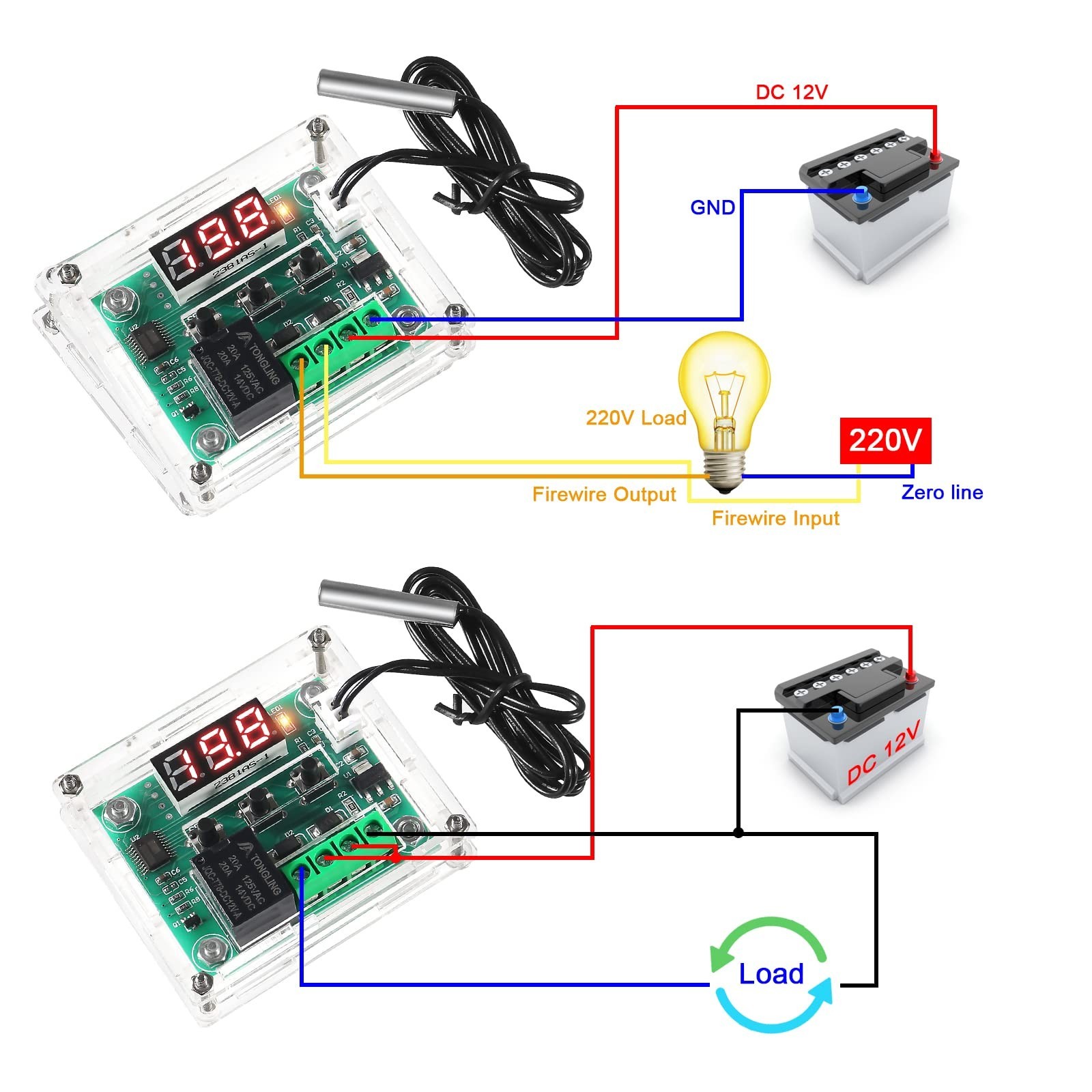 2PCS W1209 Temperature Controller Module,LED Display Digital Thermostat Modul...