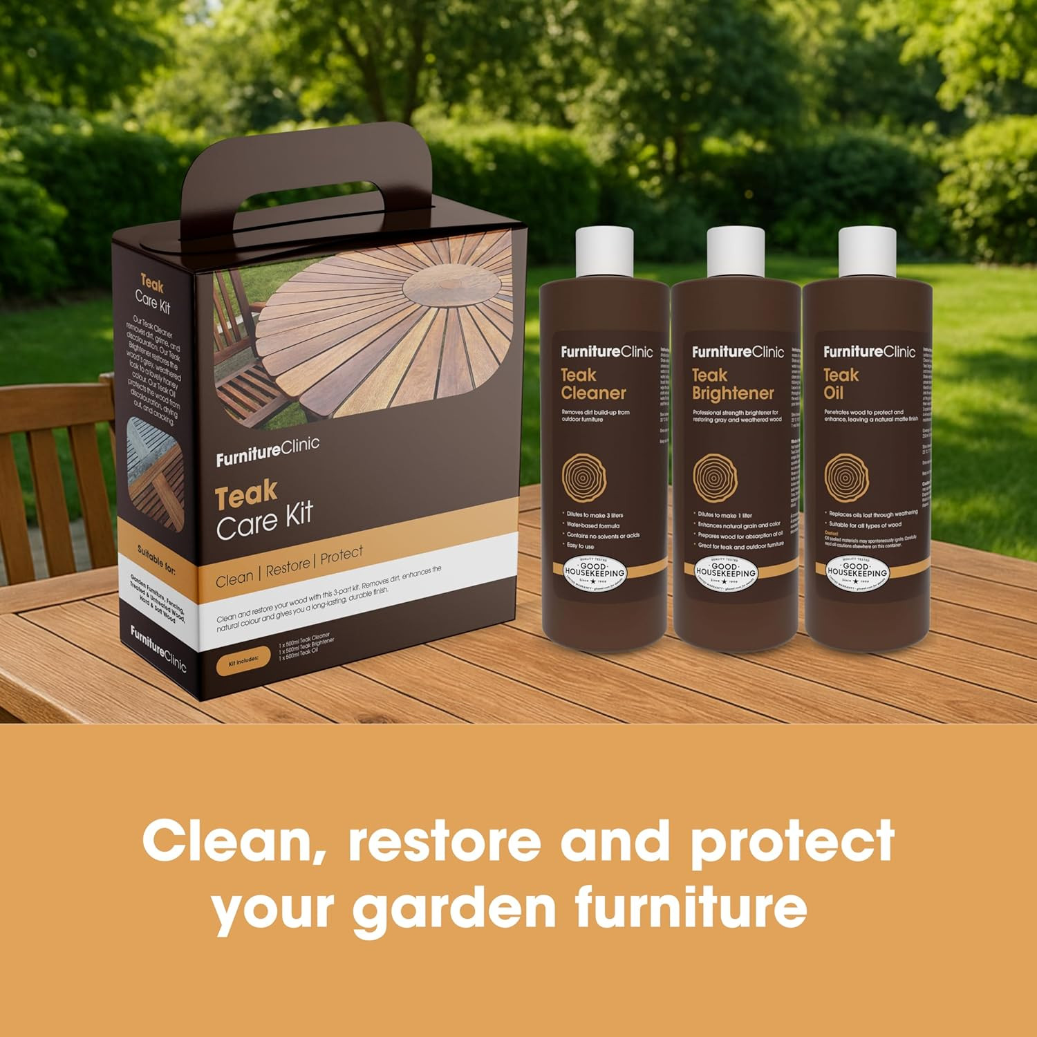 Teak Care Kit | for Teak Outdoor Wood Patio Furniture | Clean, Brighten, Nourish