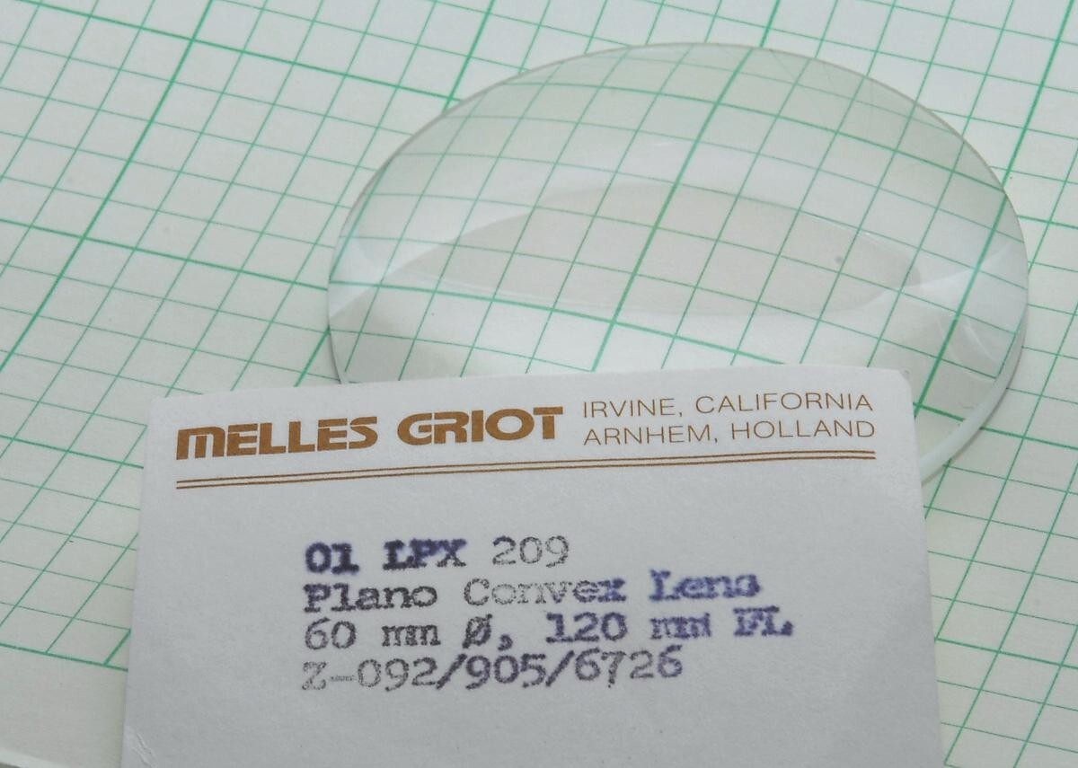 Plano-Convex Lens 60 mm/2.36" Diameter / 120 mm/4.73" FL Melles Griot 01 LPX 209