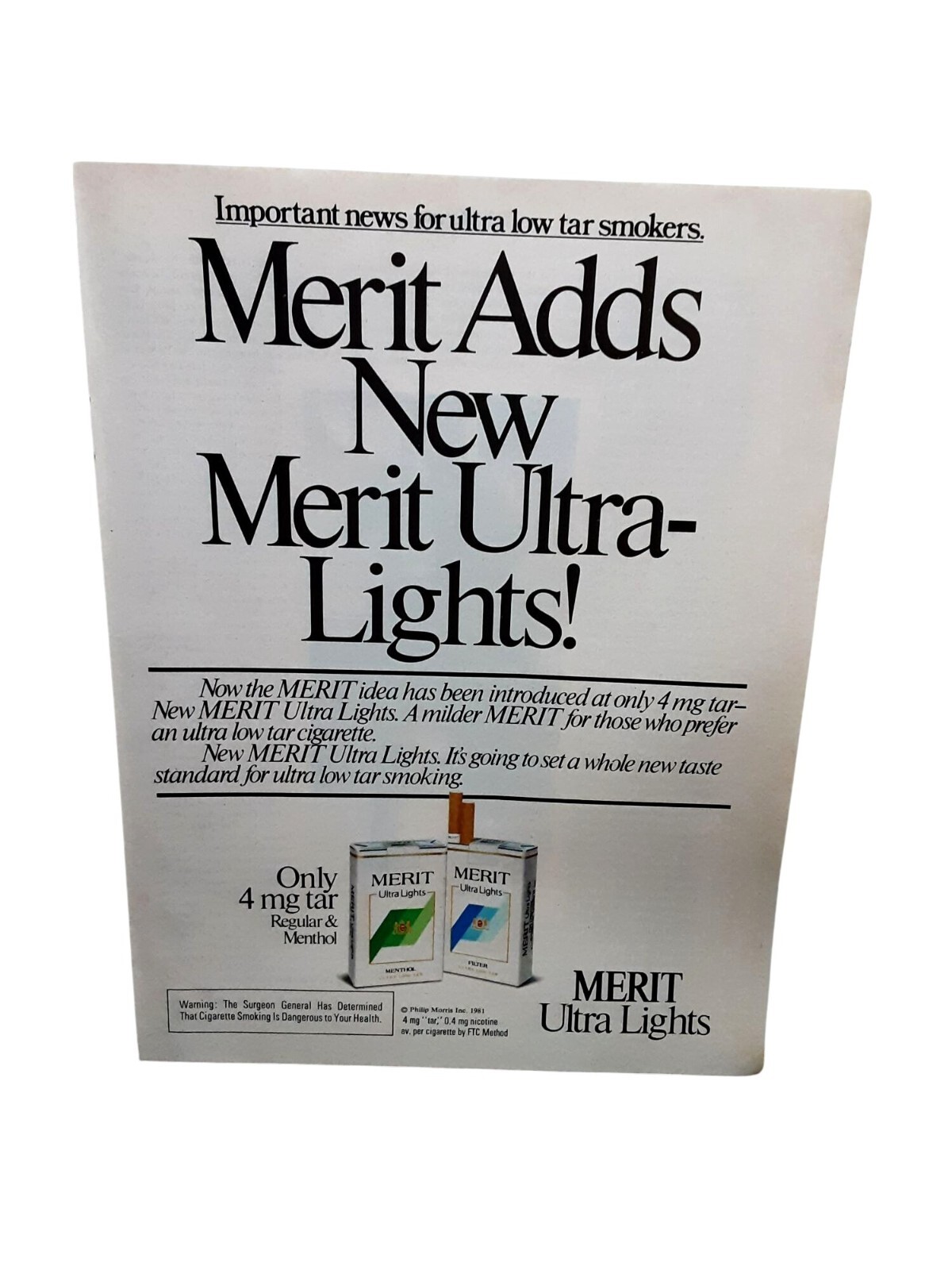 1981 Merit Ultra Lights Cigarettes New Print Ad Vintage