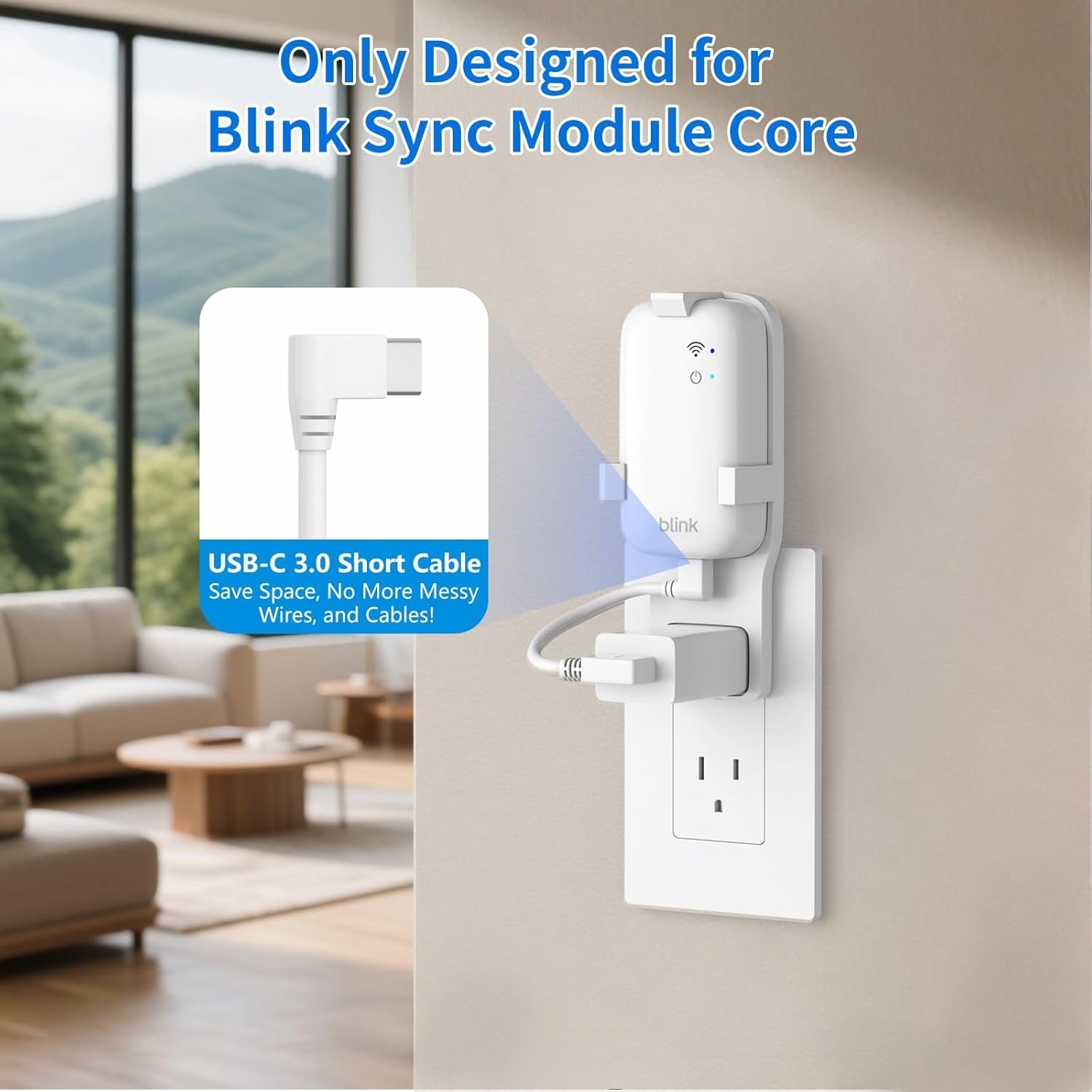No-Drill Wall Outlet Mount for Blink Sync Module Core - Clean Cable Management
