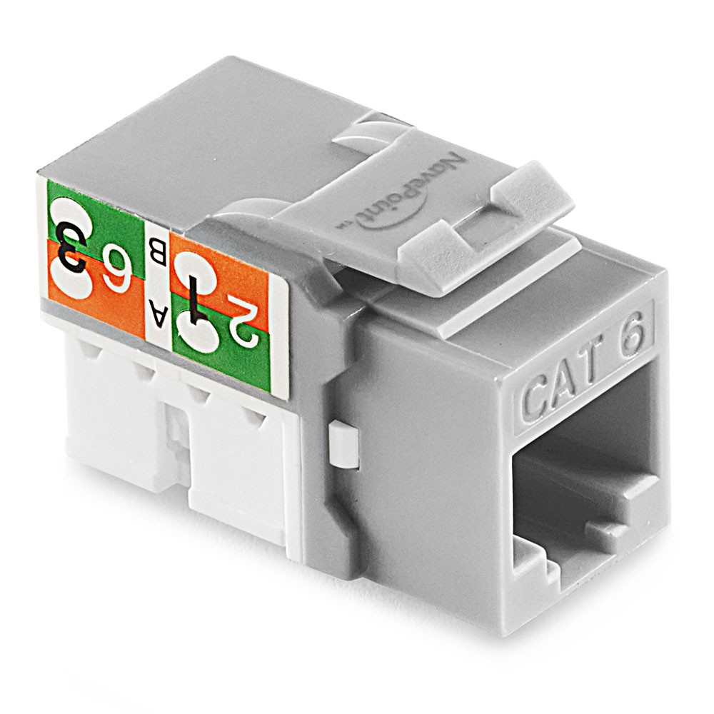 NavePoint 90 Degree Cat6 Keystone Jack, RJ45 Ethernet, Type 110 Gray, 25-Pack