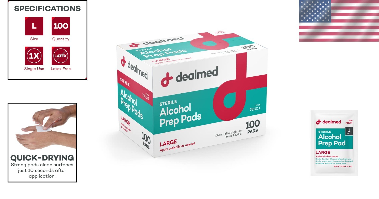 Individually Wrapped Alcohol Prep Pads – Large 100 Count First Aid Essential