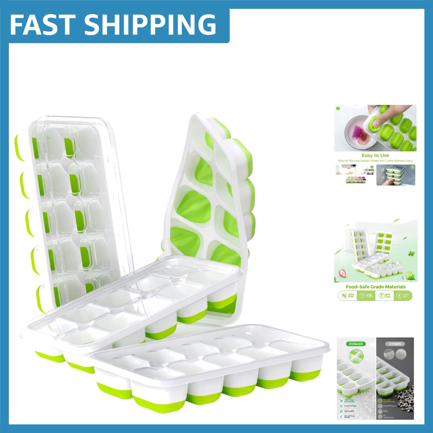 Elegant Stackable Ice Cube Trays with Spill-Resistant Lids - Dishwasher Safe