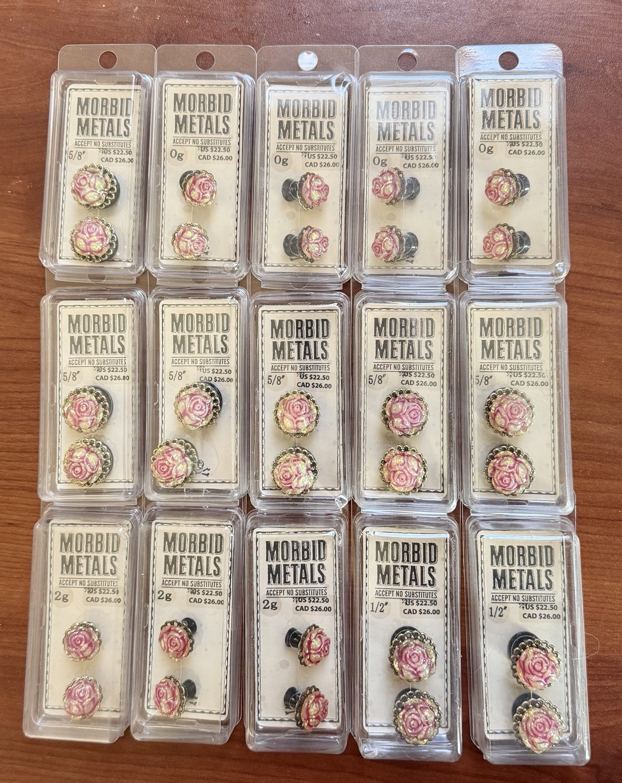 Morbid Metals Wholesale Lot Of 15 Rose Ear Plugs Various Sizes New