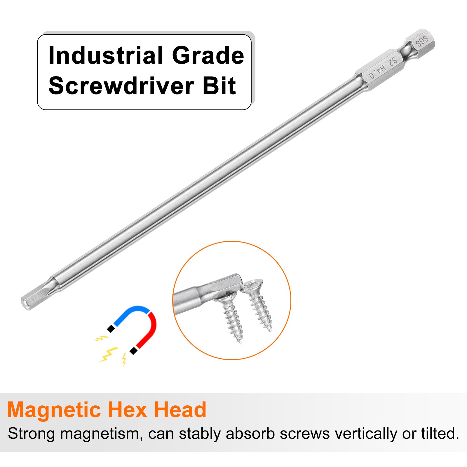 2pcs 4mm (H4) Hex Head Wrench Drill Bit 6" Long Magnetic Screwdriver Bits