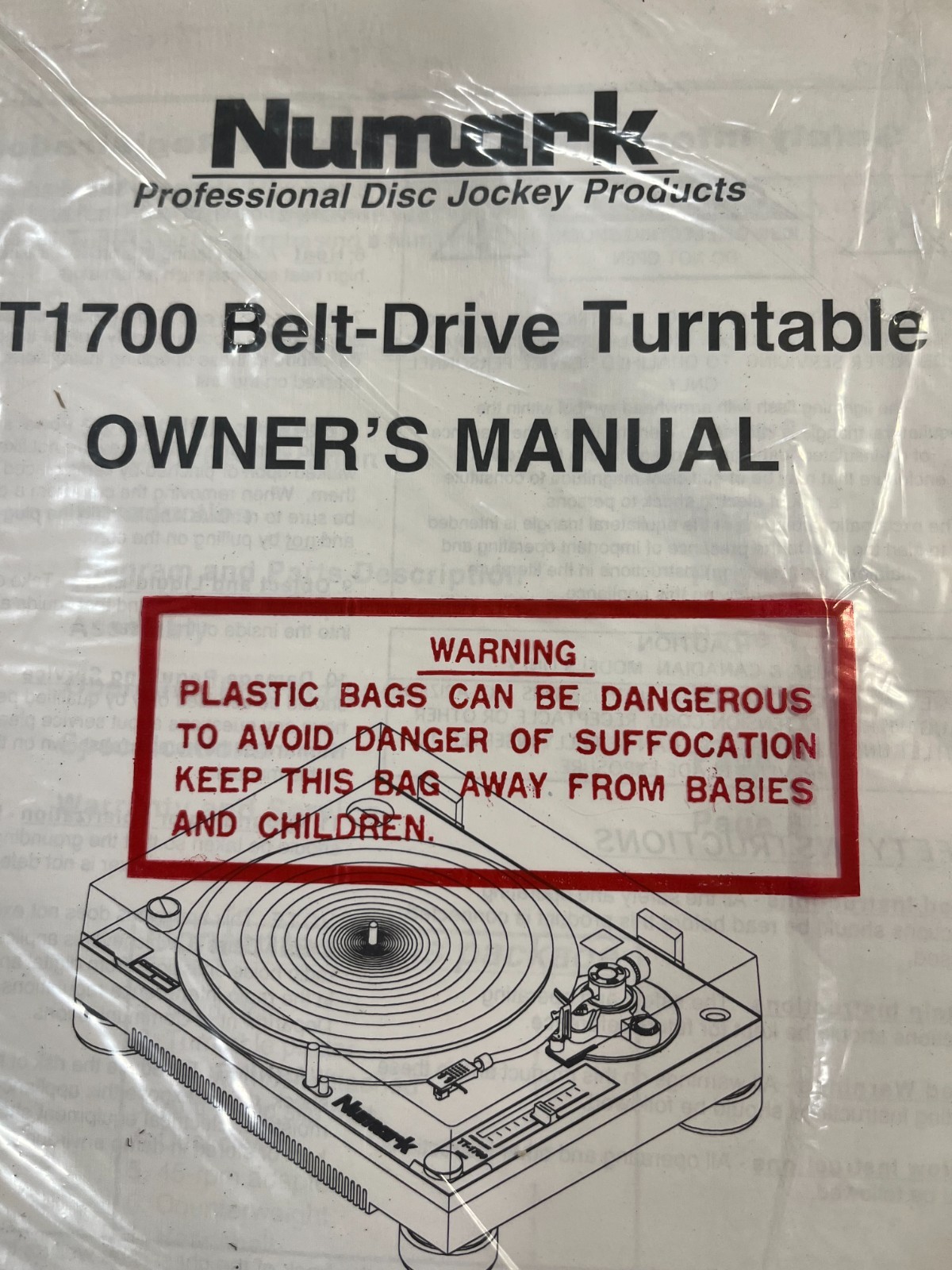 Numark TT1700 Belt-Drive Turntable Owner's Manual SEALED IN PACKAGING