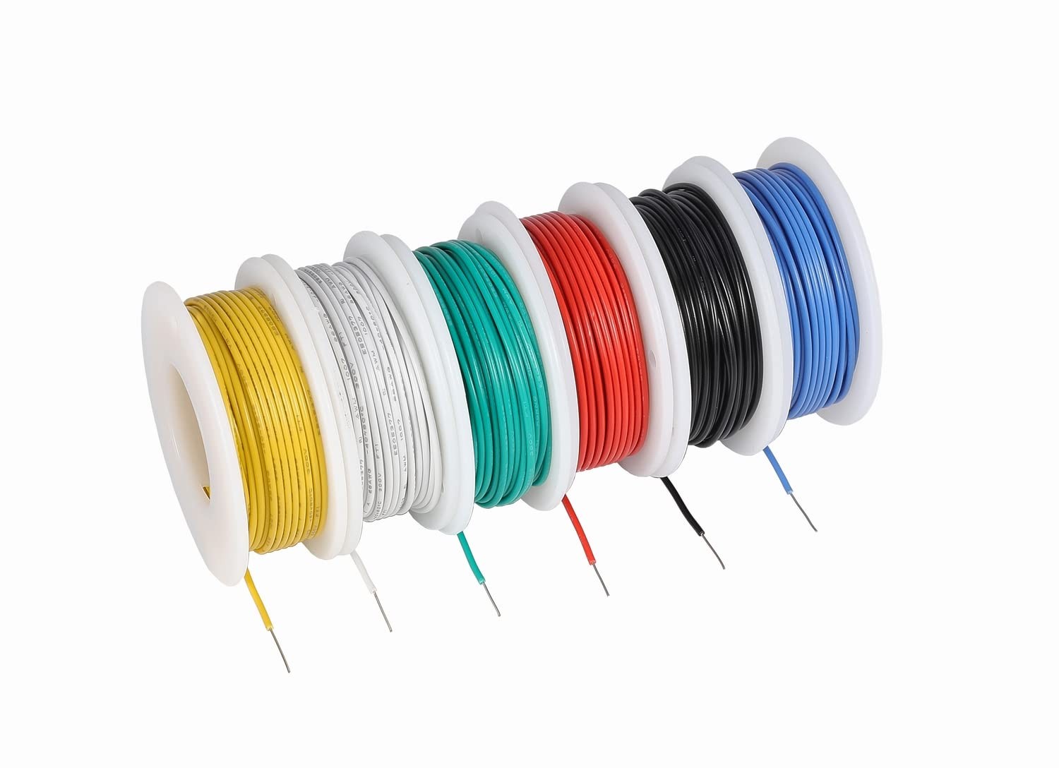 26 AWG Solid Core 6 Colors 33 ft, Red, black, green, yellow, blue, white