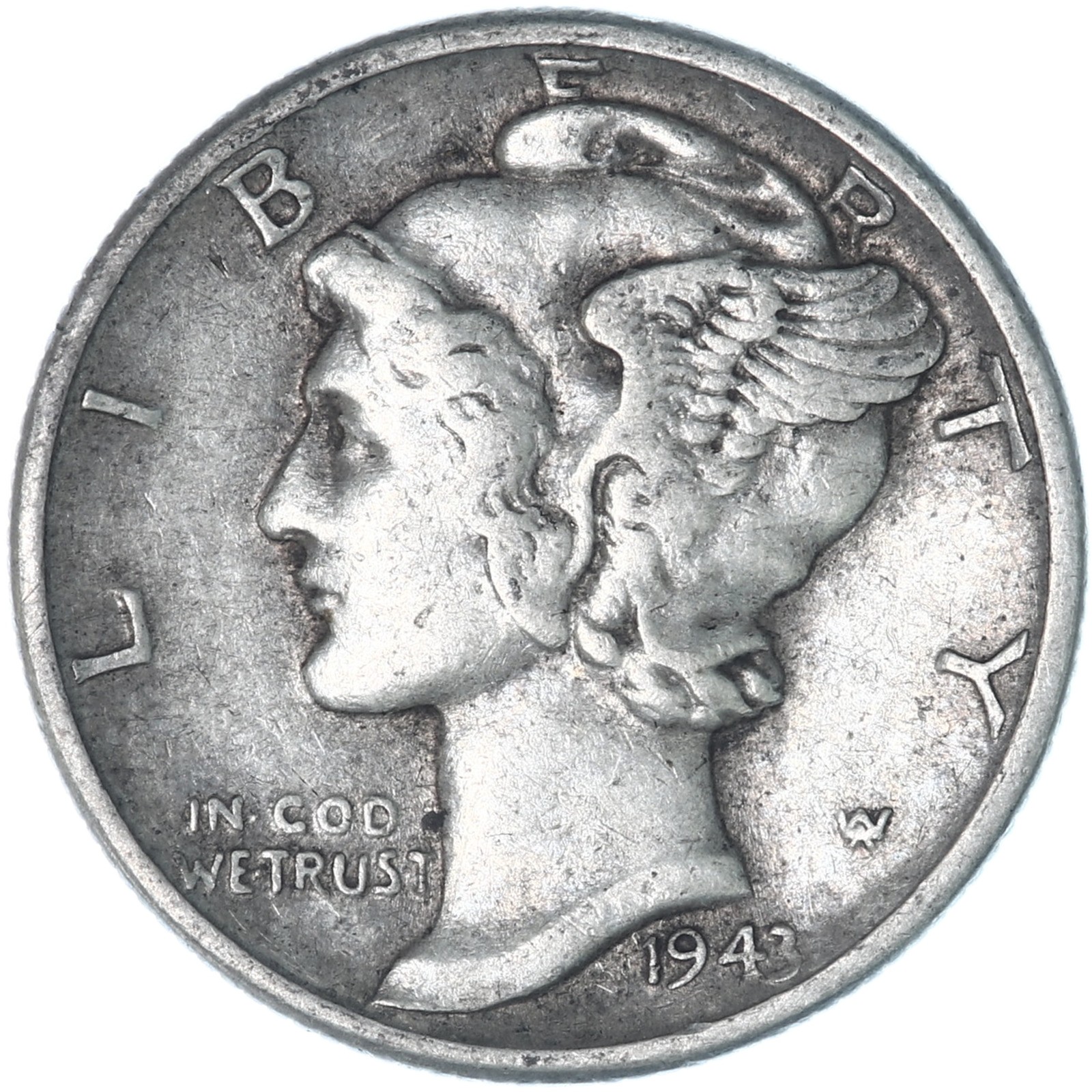 1943 (P) Mercury Dime 90% Silver Very Fine VF