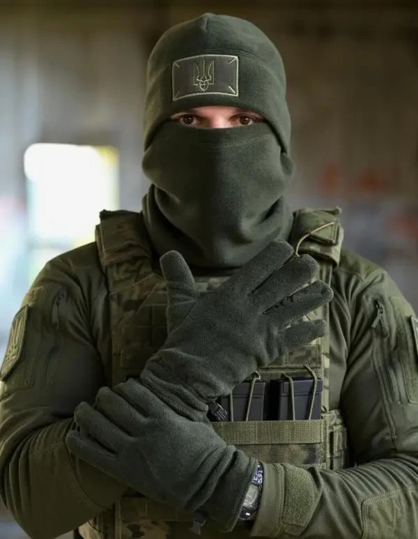 Tactical winter set olive army fleece 3in1, Insulated military set olive Hat💛💙