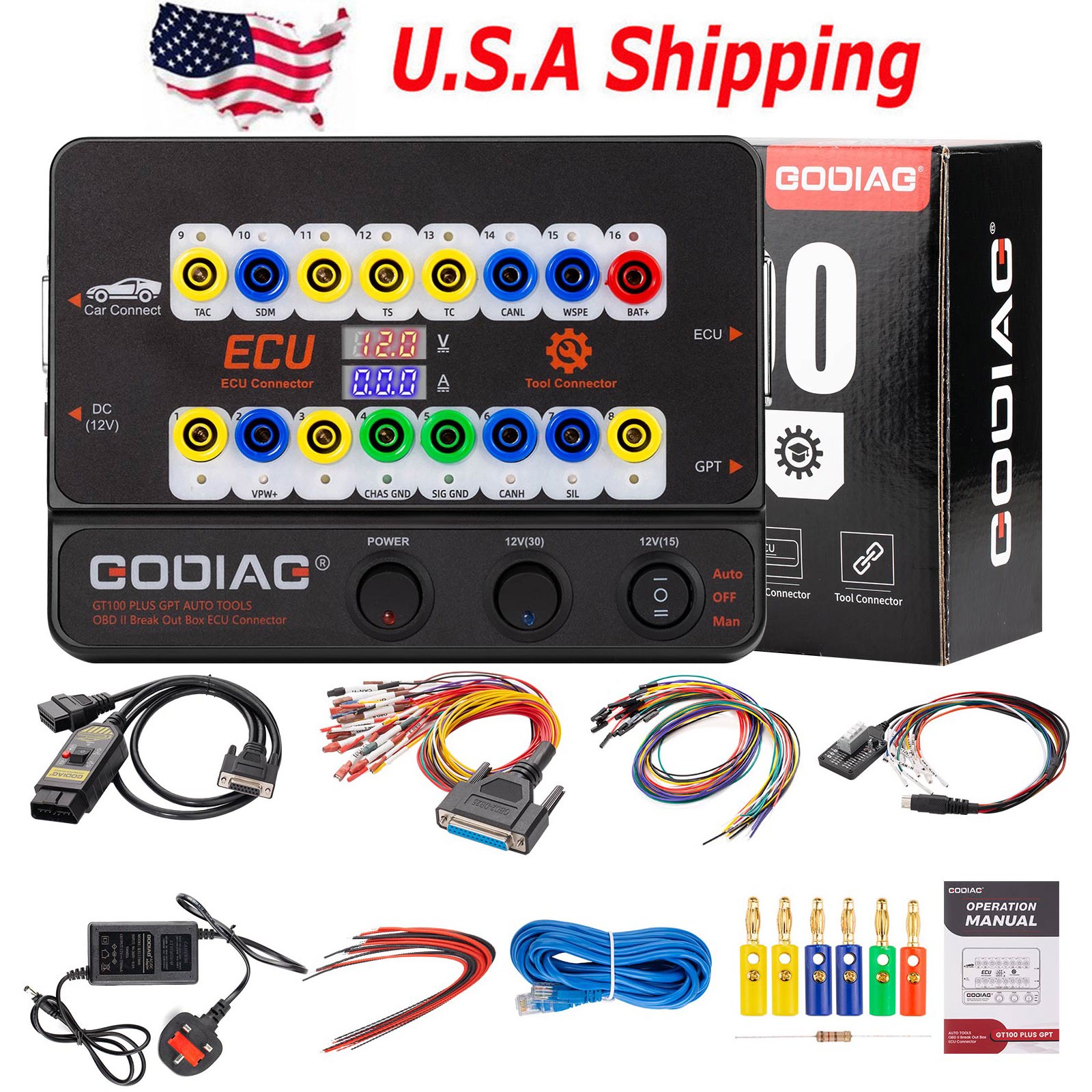GODIAG GT100 PLUS GPT ENET DOIP Break Out Box ECU Connector Voltage Display USA