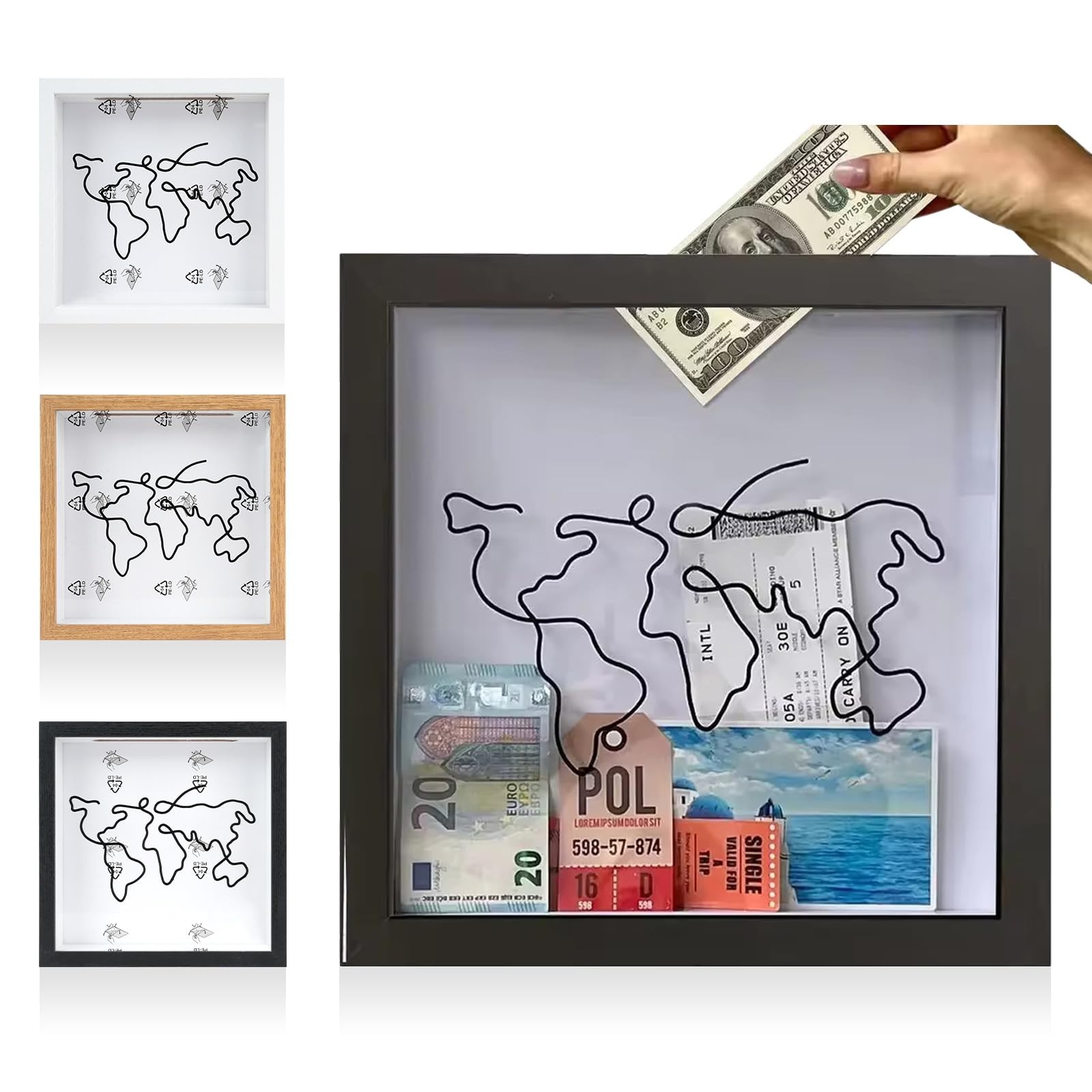 Adventure Archive Box With Slot, 8&12inch Travel Shadow Frame for Memories