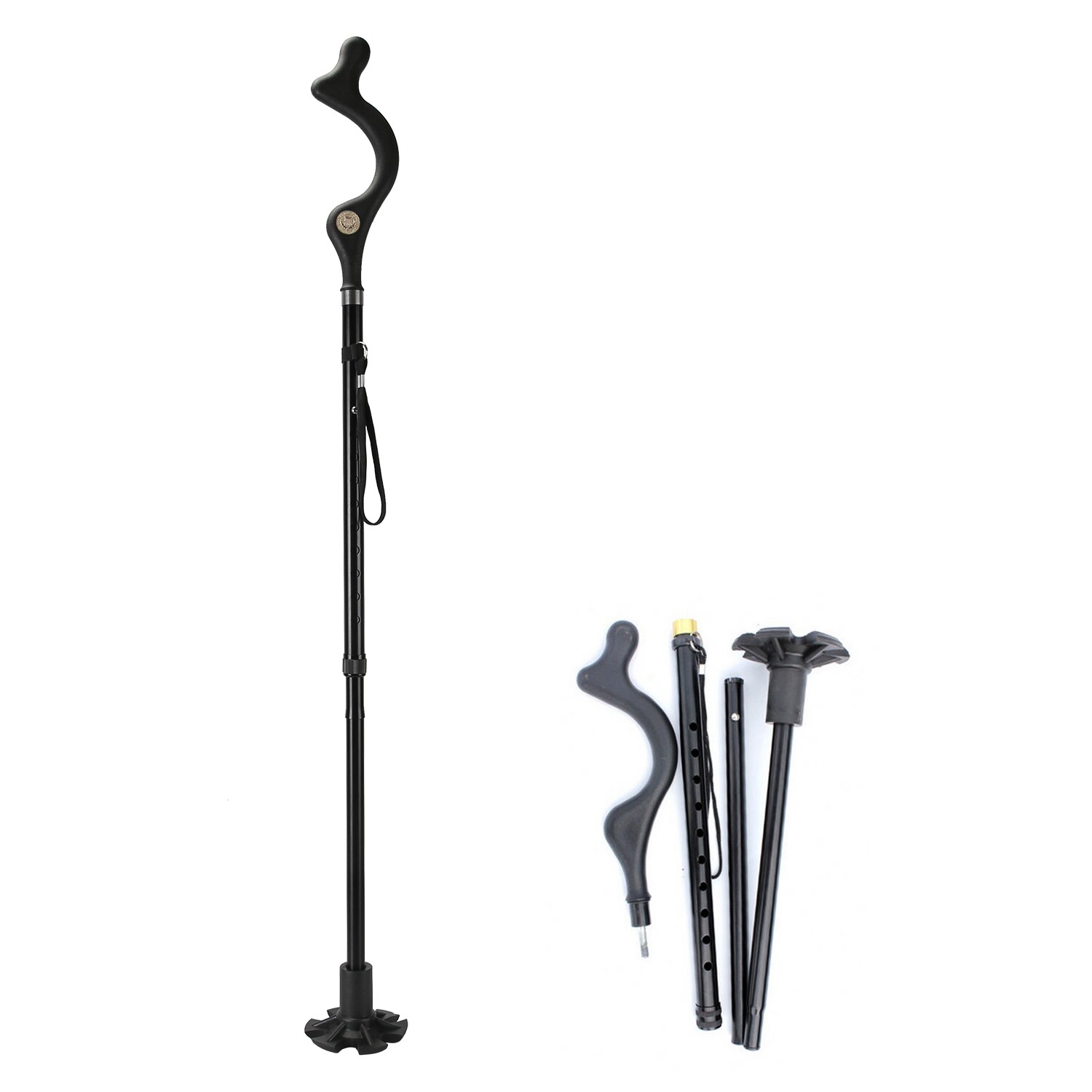 Black Walking Cane Posture Walking Stick for Camping Hiking for Old People Cane