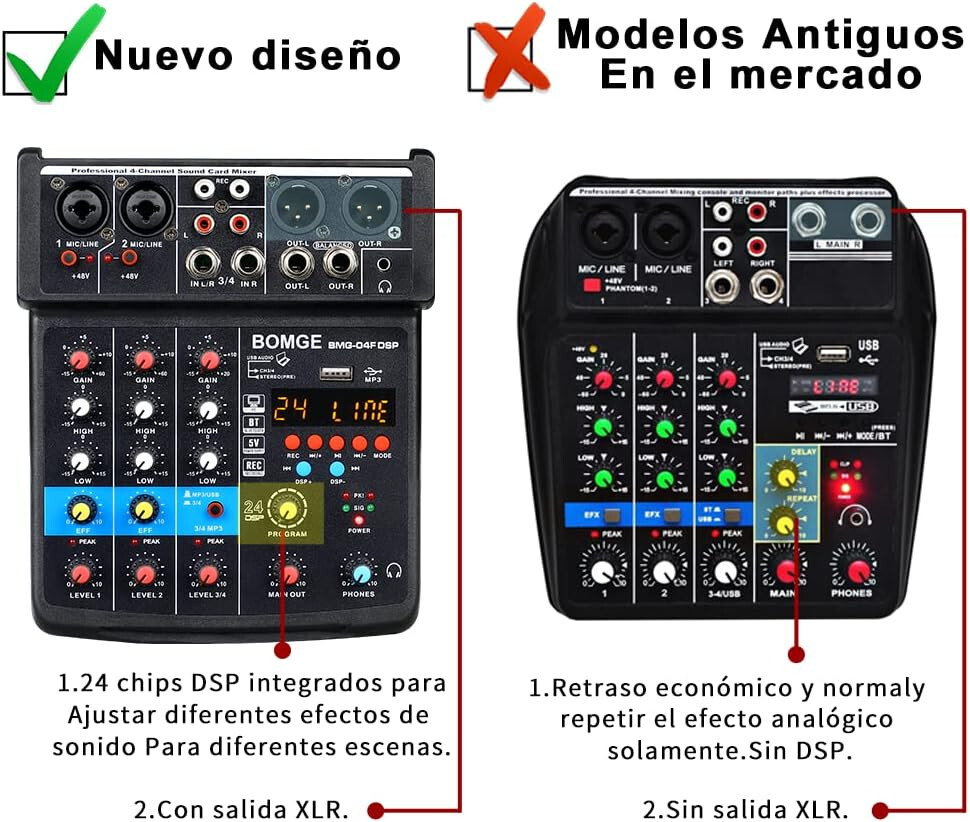 4 Channel DJ Audio Sound Mixer Interface with MP3 USB Bluetooth Stereo 24 DSP