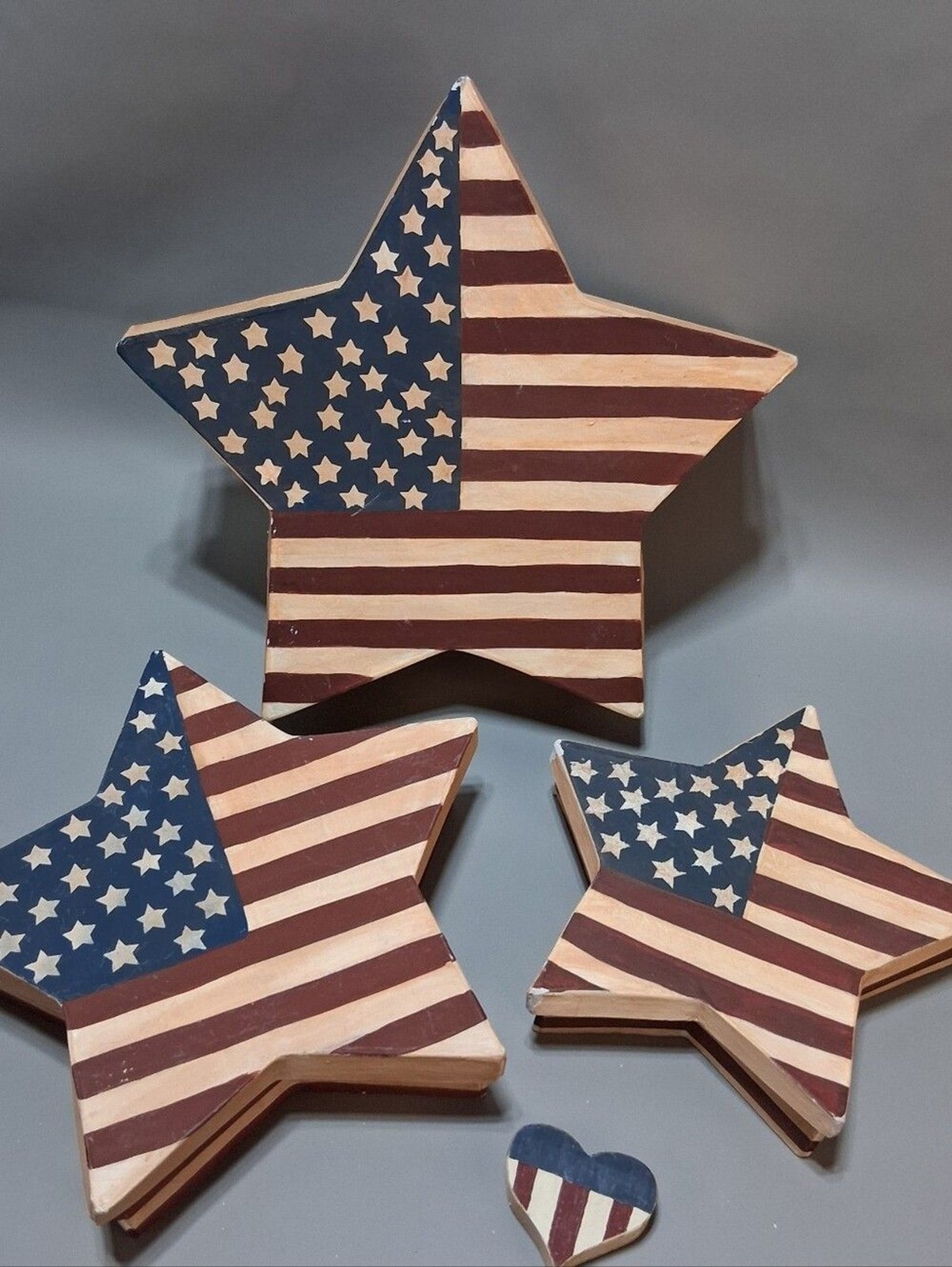 American Flag Nested Wooden Star Trays Patriotic Decor Set of 3
